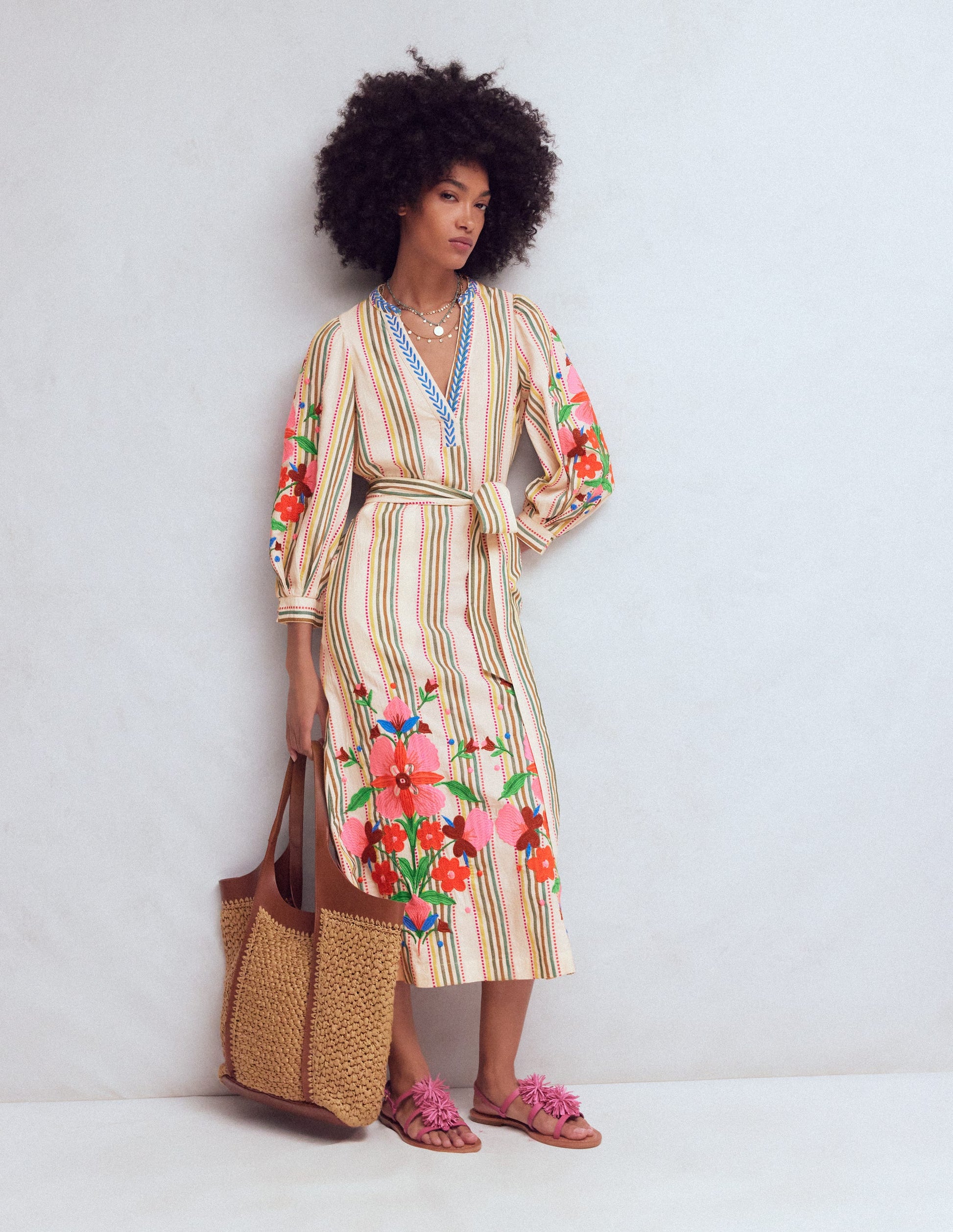 Octavia Cotton Dress-Multi Embroidery Stripe-5