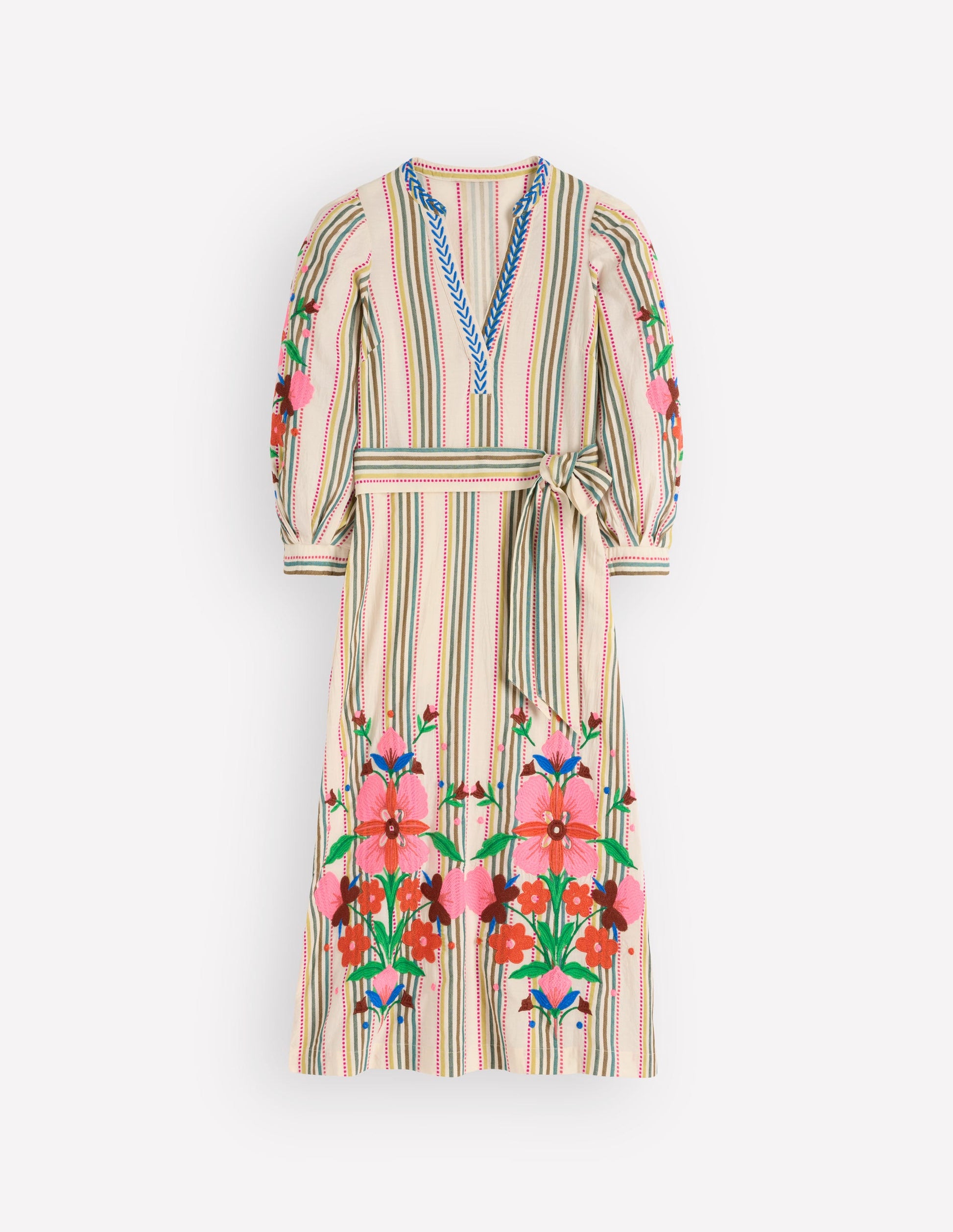 Octavia Cotton Dress-Multi Embroidery Stripe-7