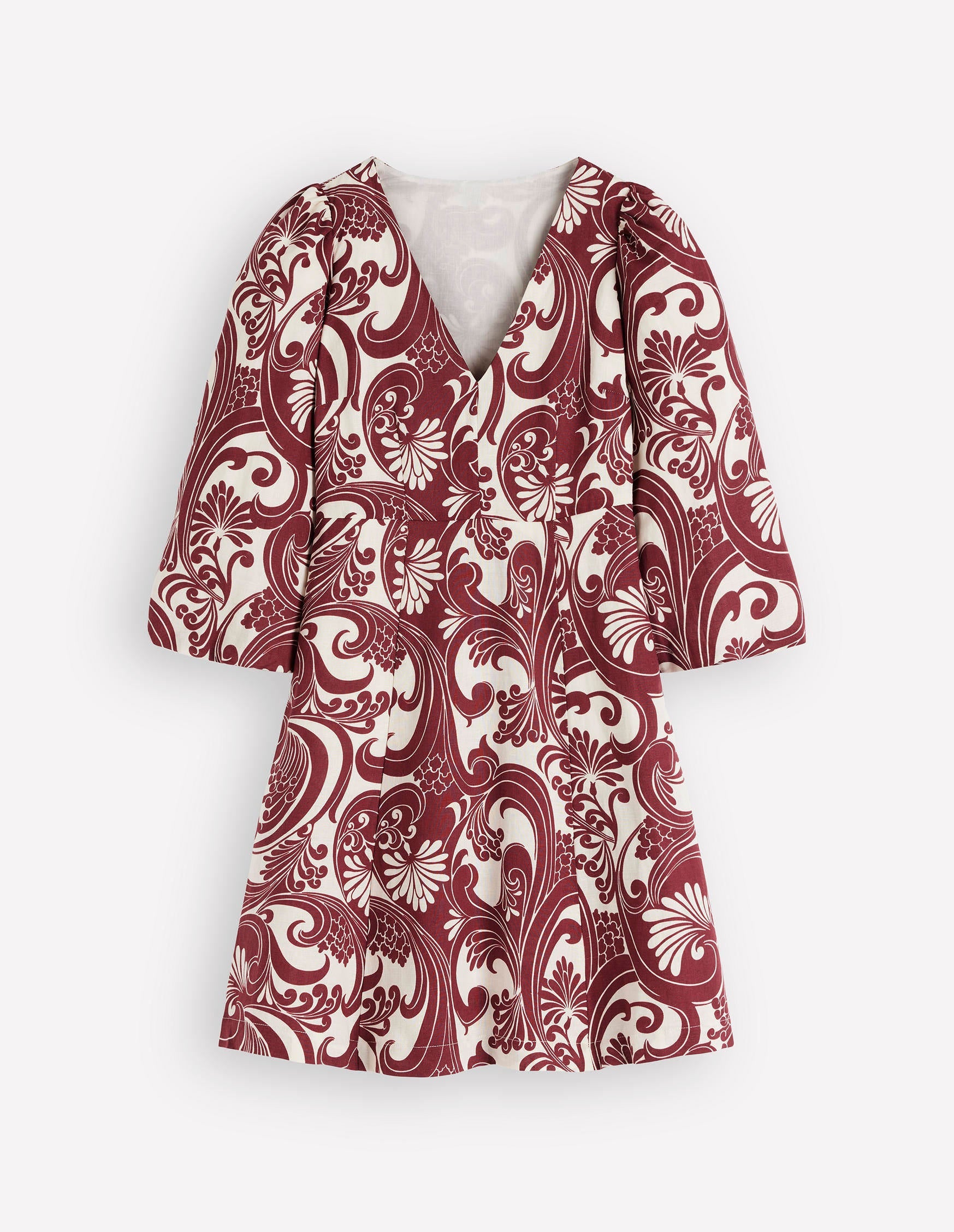 Marla Linen Blend Short Dress-Brown Foliage Whirl-9