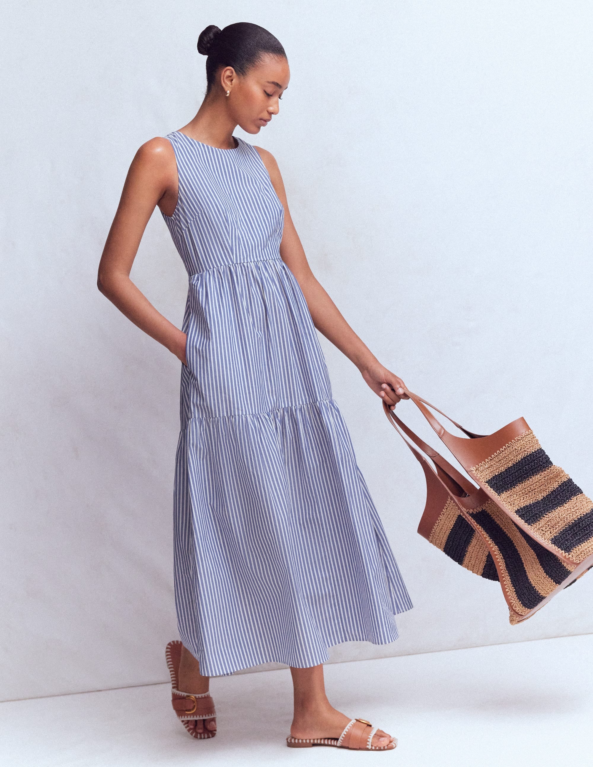 Sleeveless Poplin Dress-Surf the Web Stripe - Image 1