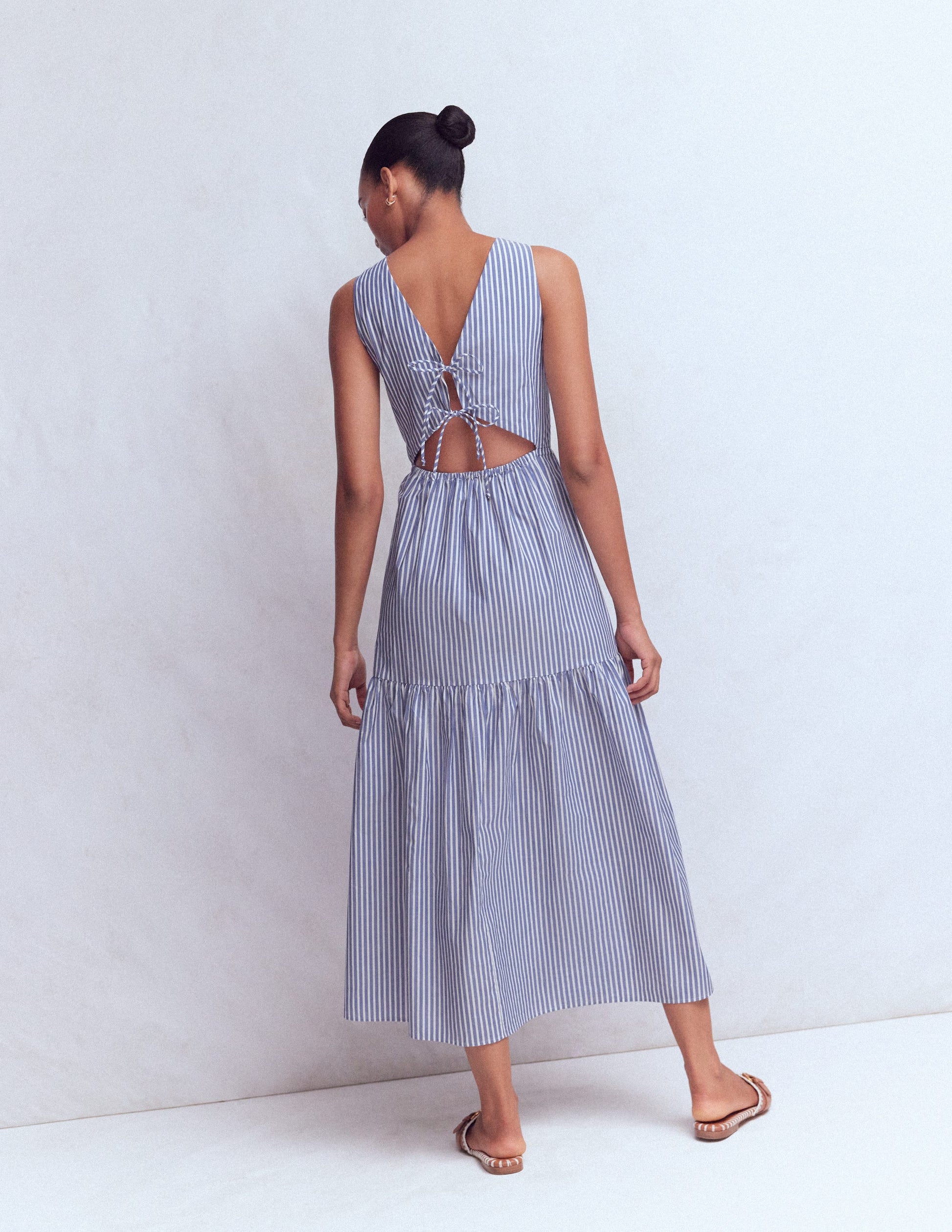 Sleeveless Poplin Dress-Surf the Web Stripe-3