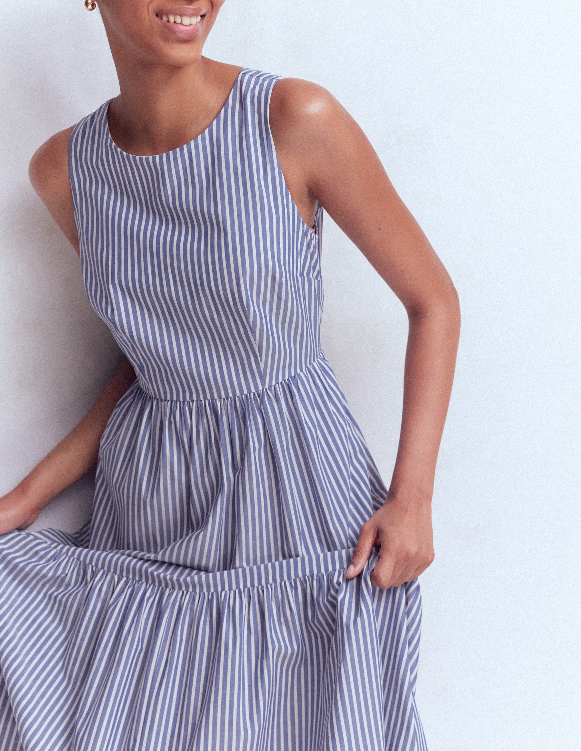 Sleeveless Poplin Dress-Surf the Web Stripe-5