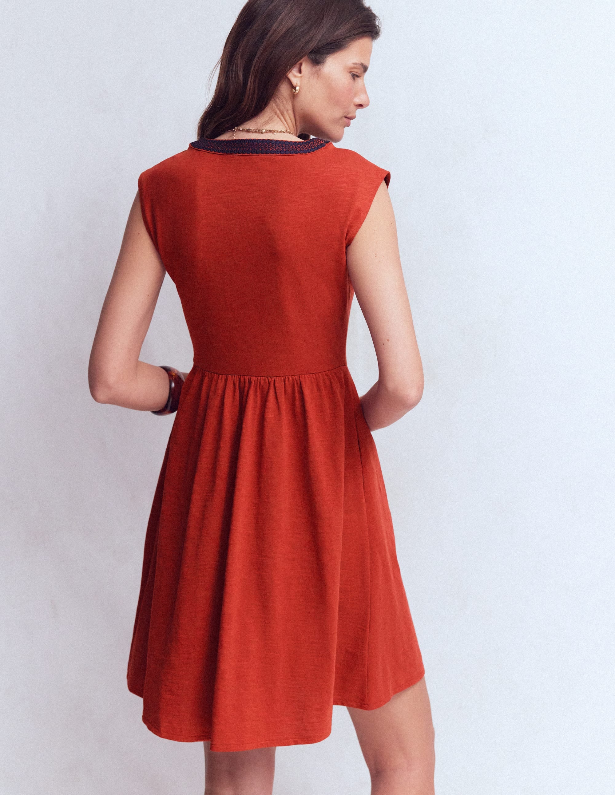 May Embroidered Short Dress-Burnt Orange - Image 3