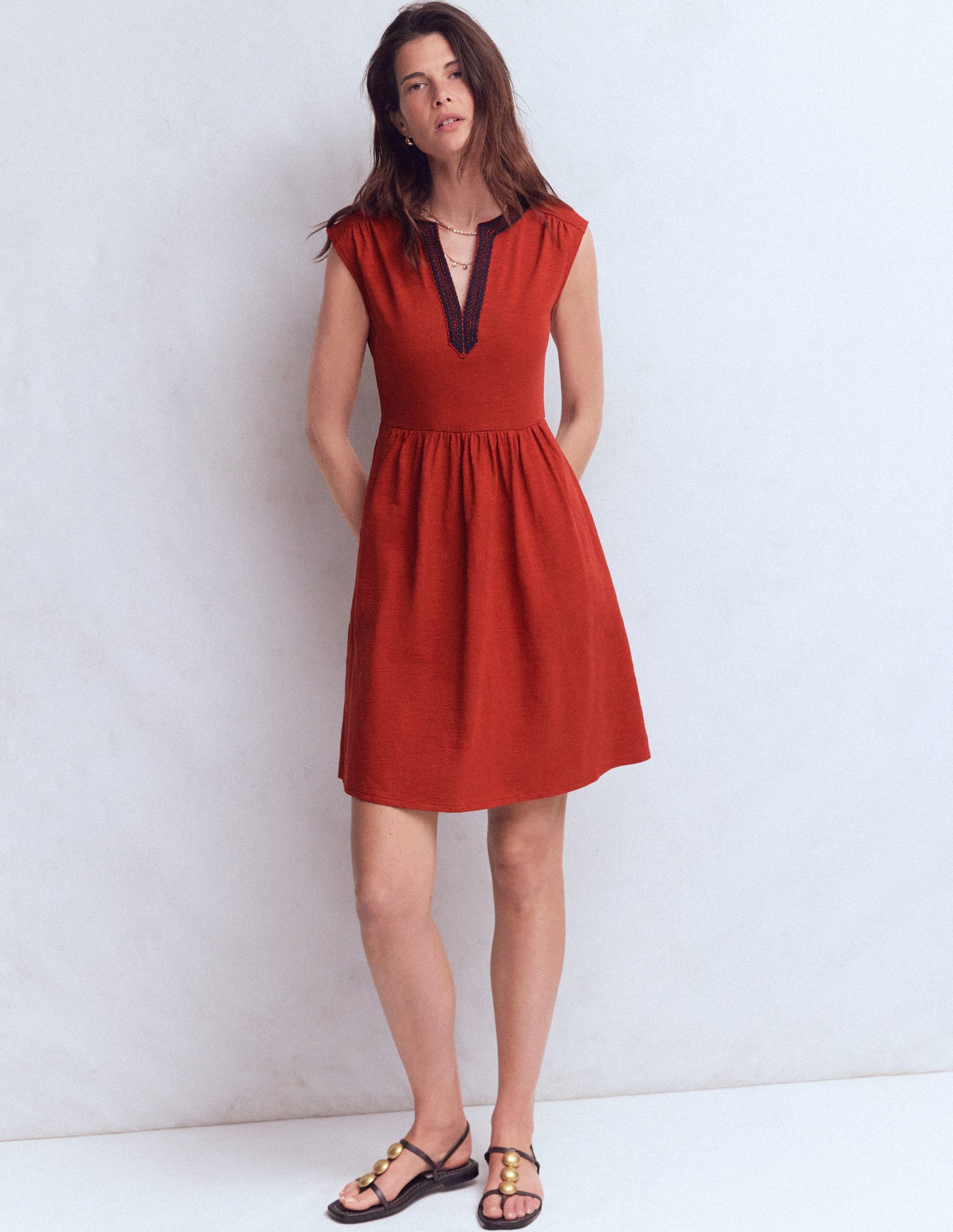 May Jersey Short Dress-Burnt Orange-4