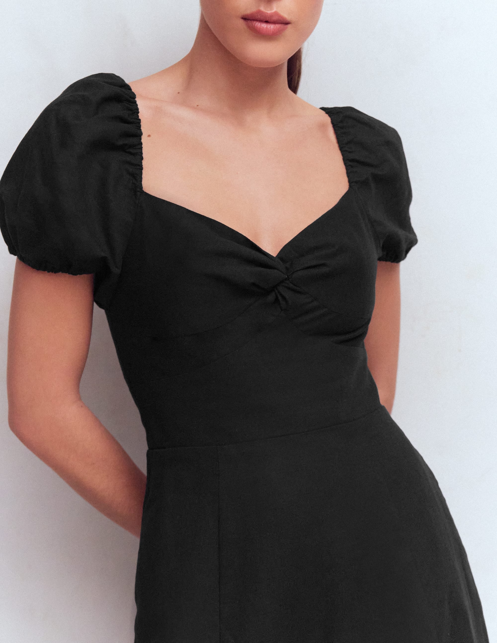 Twist Front Linen Blend Dress-Black - Image 2
