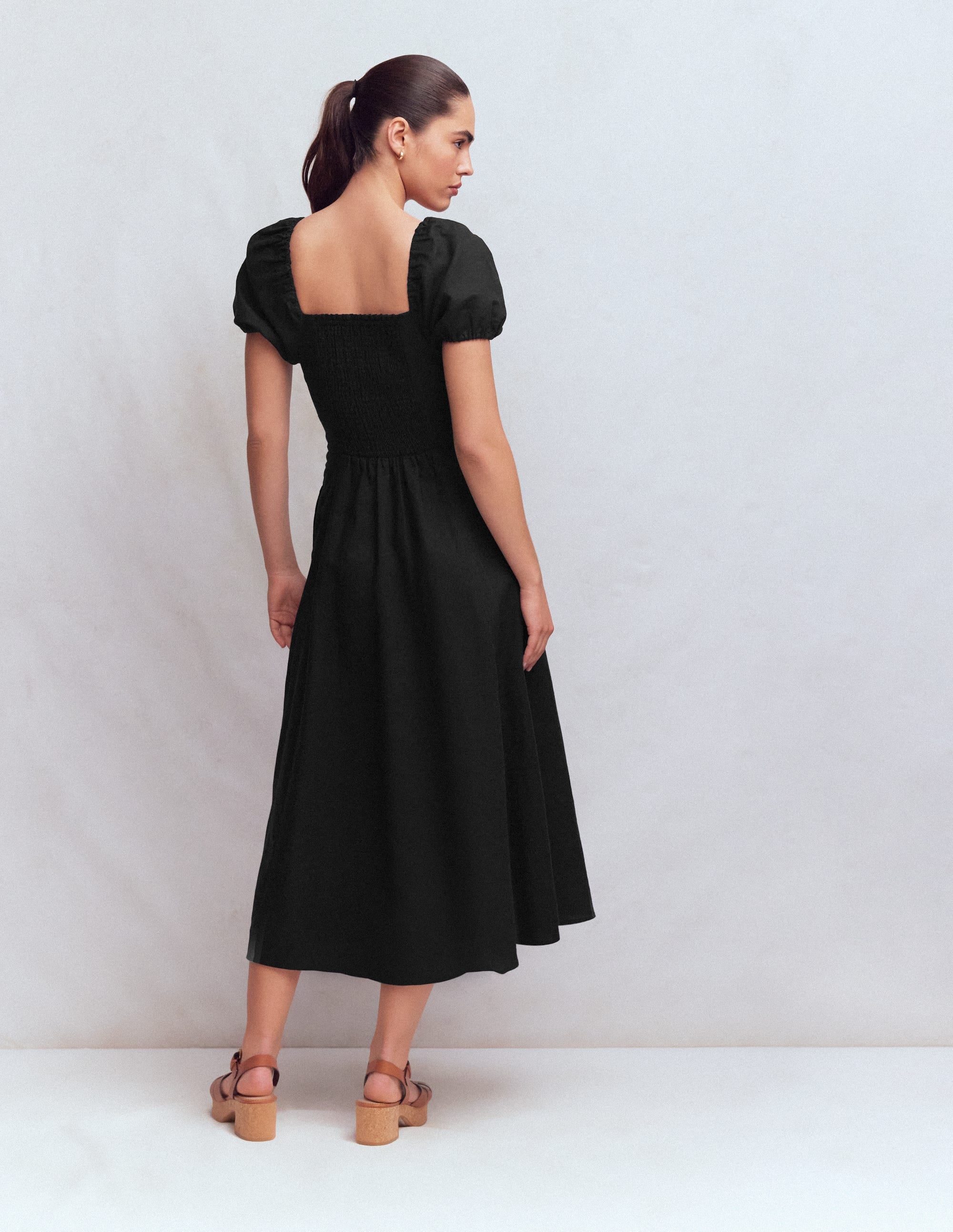 Twist Front Linen Blend Dress-Black - Image 3