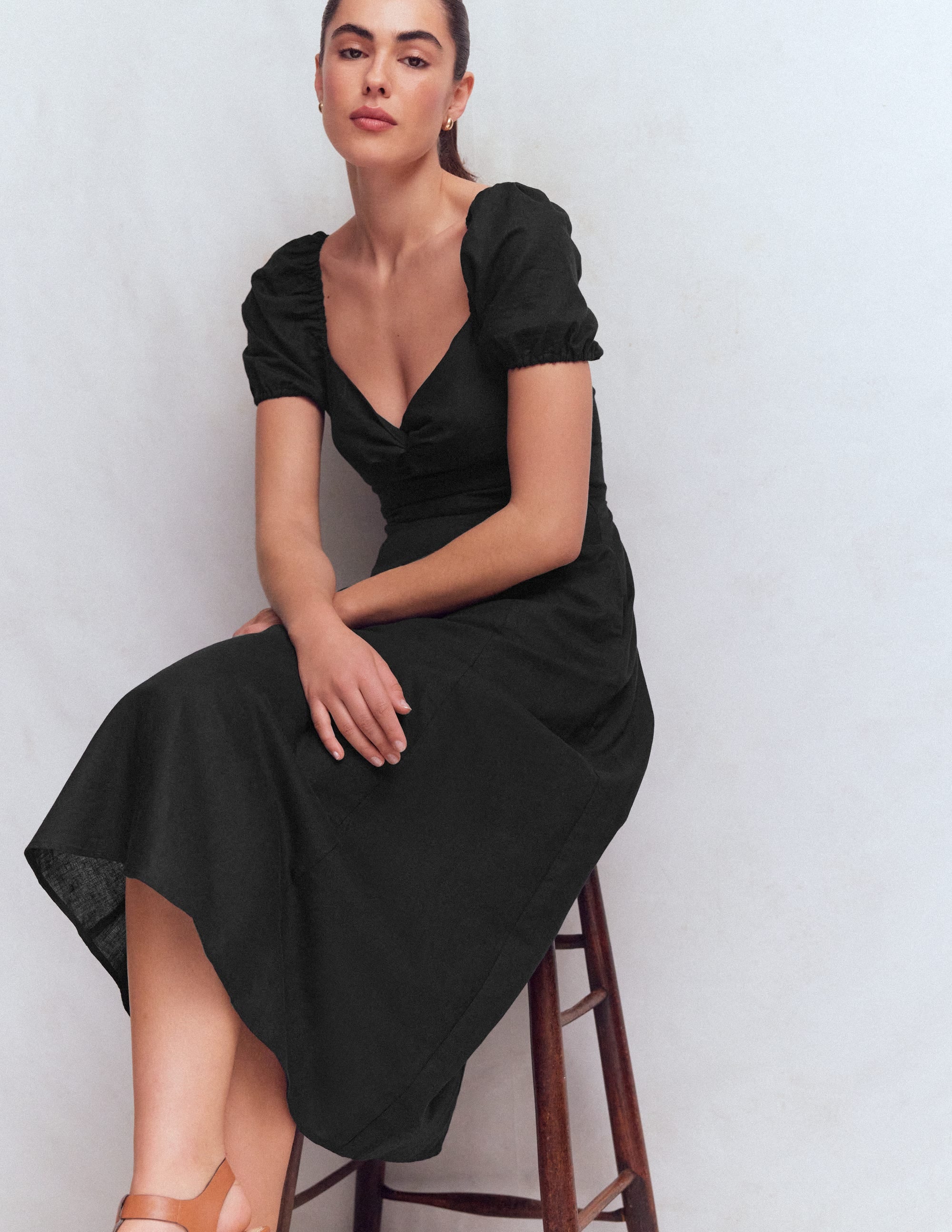 Twist Front Linen Blend Dress-Black - Image 4