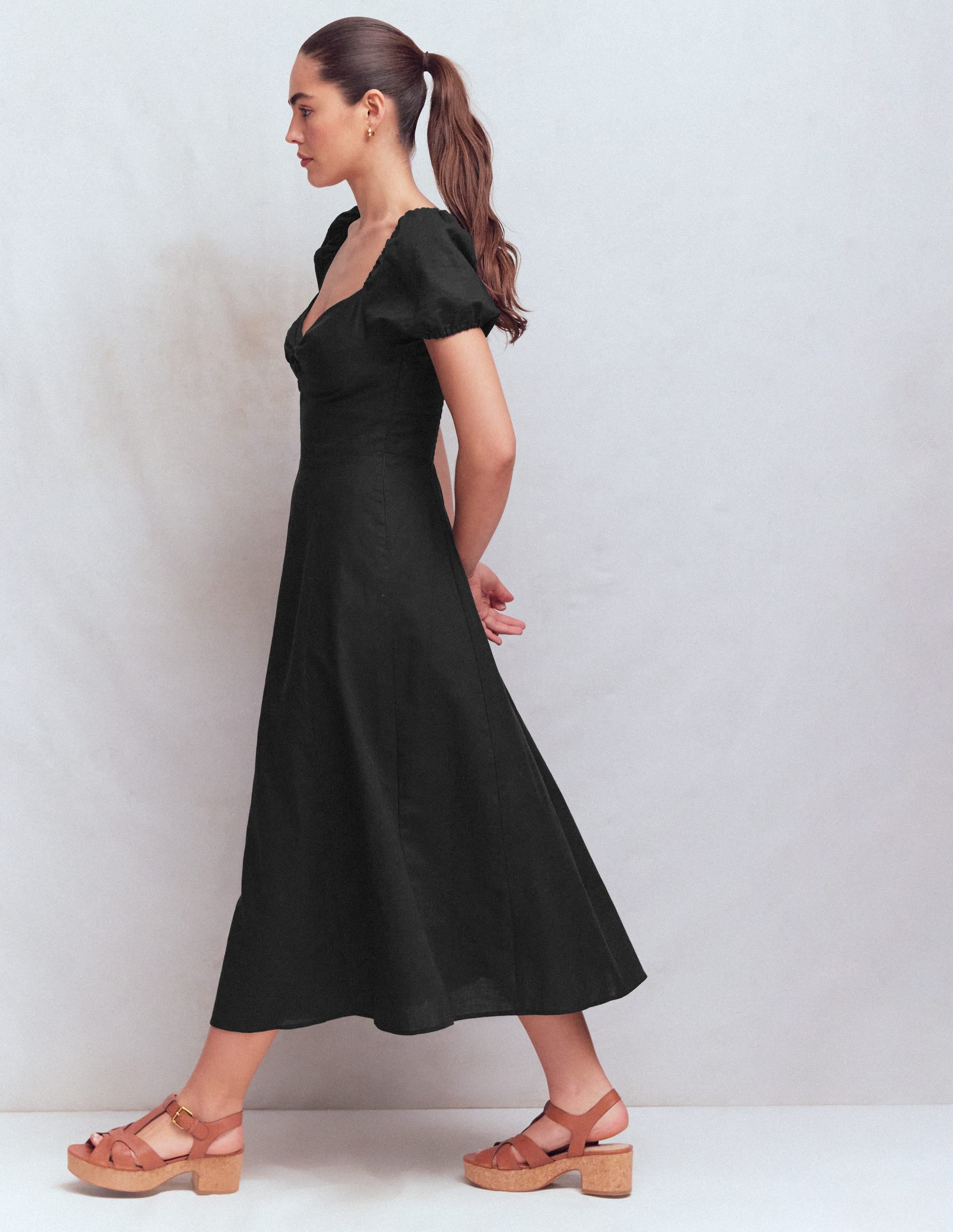 Twist Front Linen Blend Dress-Black - Image 5