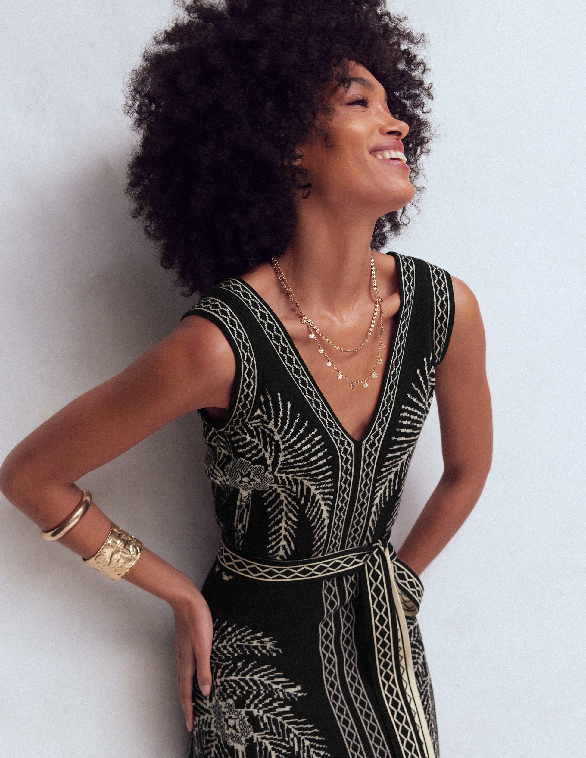 V Neck Jacquard Dress-Palm Jacquard-4