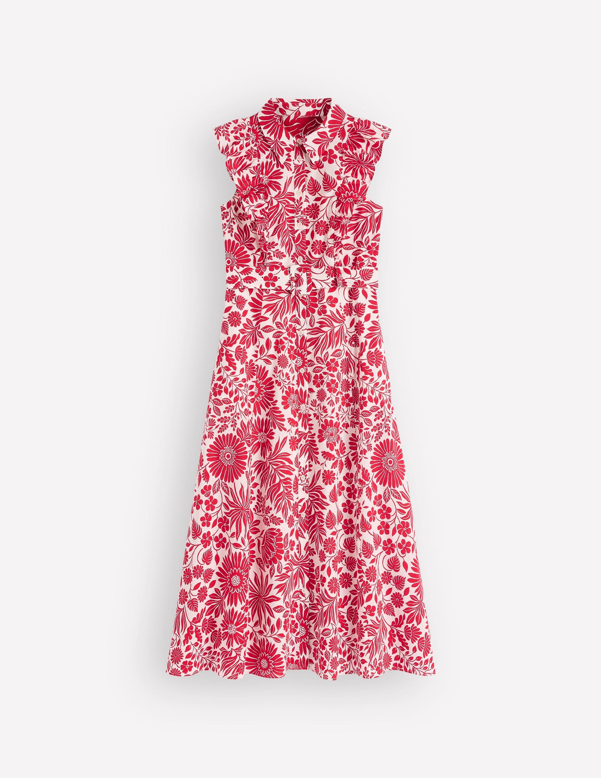 Ruffle Bodice Shirt Dress-Merida Red, Flowerbed Bloom-6