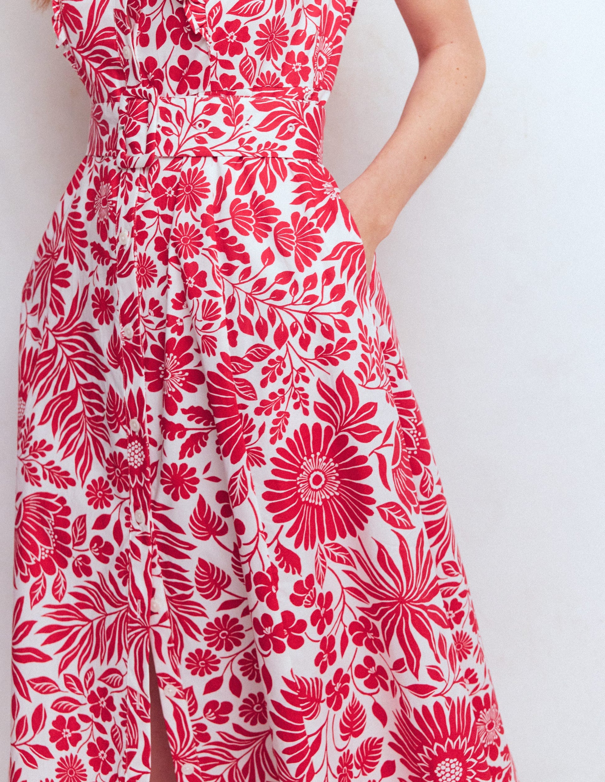 Ruffle Bodice Shirt Dress-Merida Red, Flowerbed Bloom-2