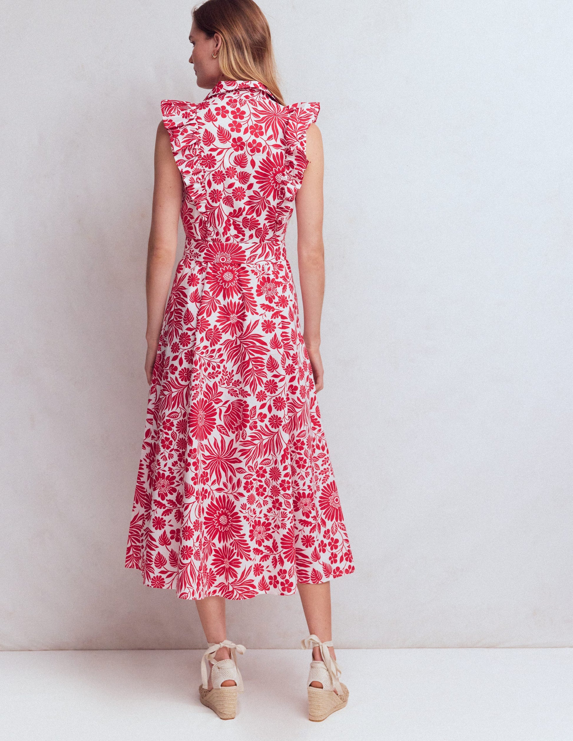Ruffle Bodice Shirt Dress-Merida Red, Flowerbed Bloom-3