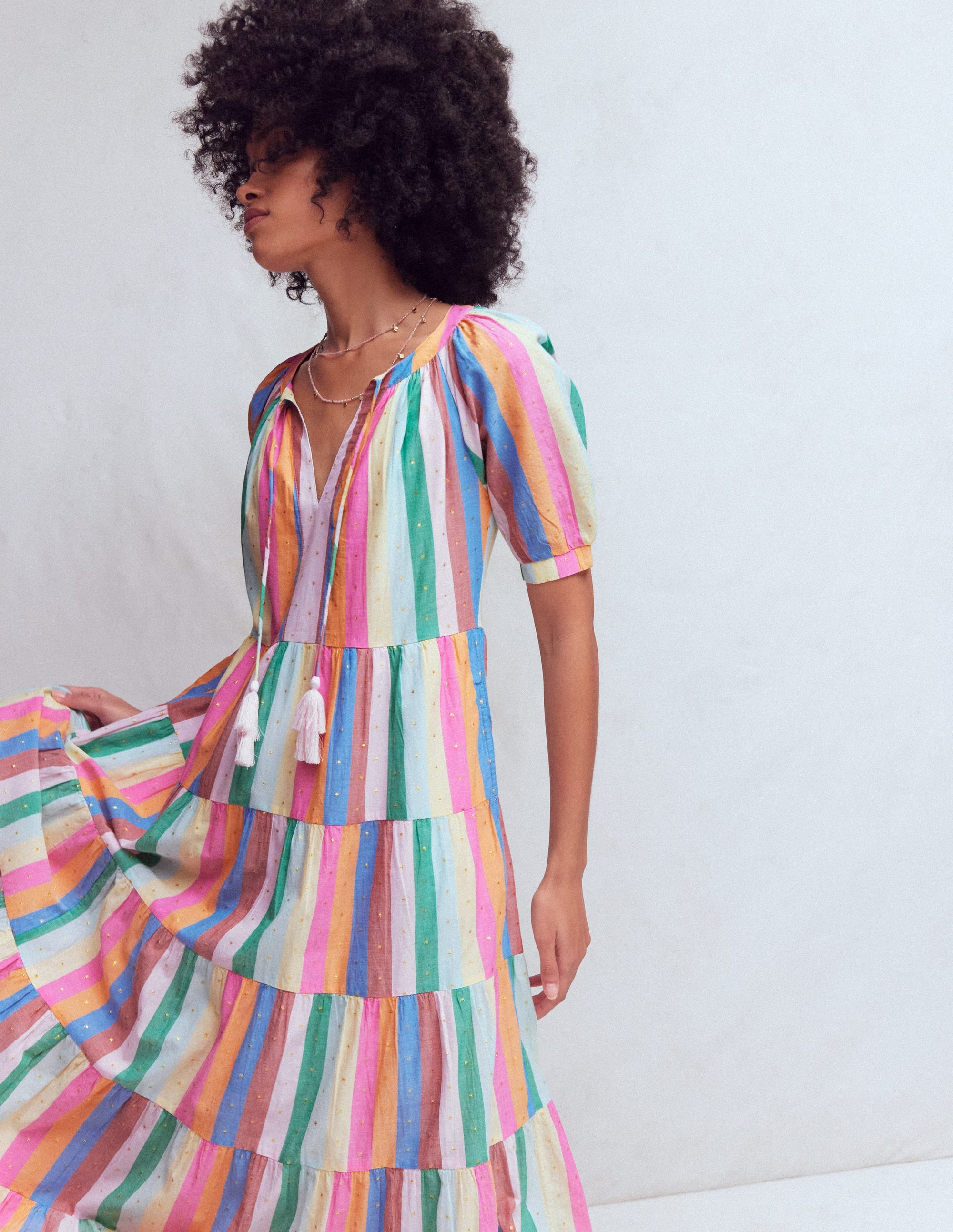 Multi Tiered Maxi Dress-Multi Clipped Stripe - Image 5