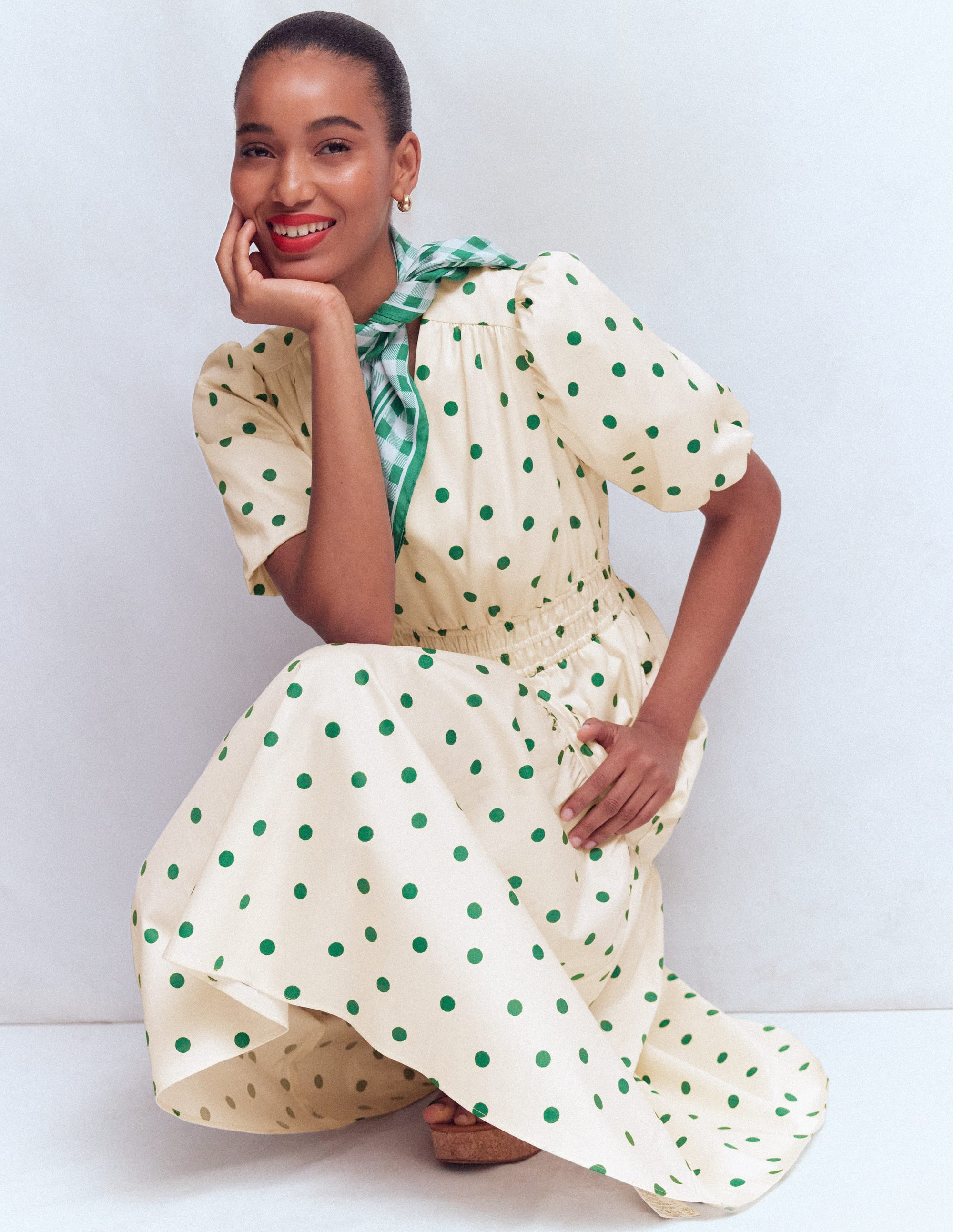 Irene Puff Sleeve Cotton Dress-Papyrus, Painted Dot Spaced - Image 2
