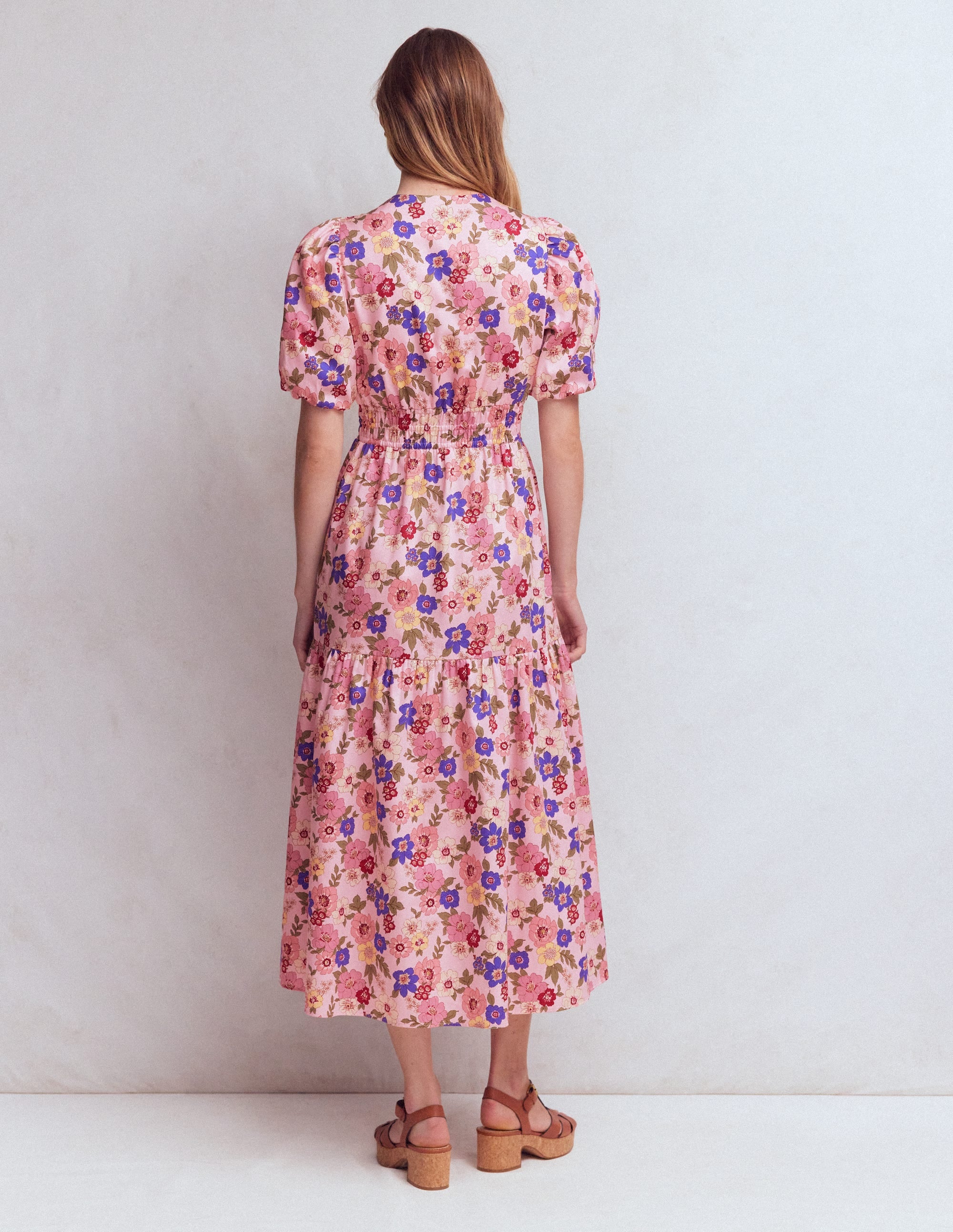 Irene Puff Sleeve Cotton Dress-Pink, Blossomy Garden - Image 3