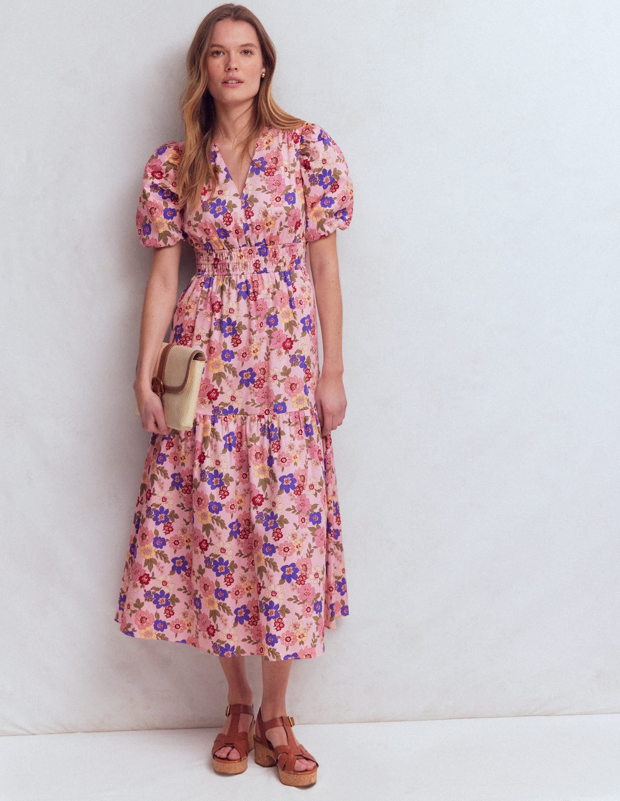 Irene Puff Sleeve Cotton Dress-Pink, Blossomy Garden - Image 4