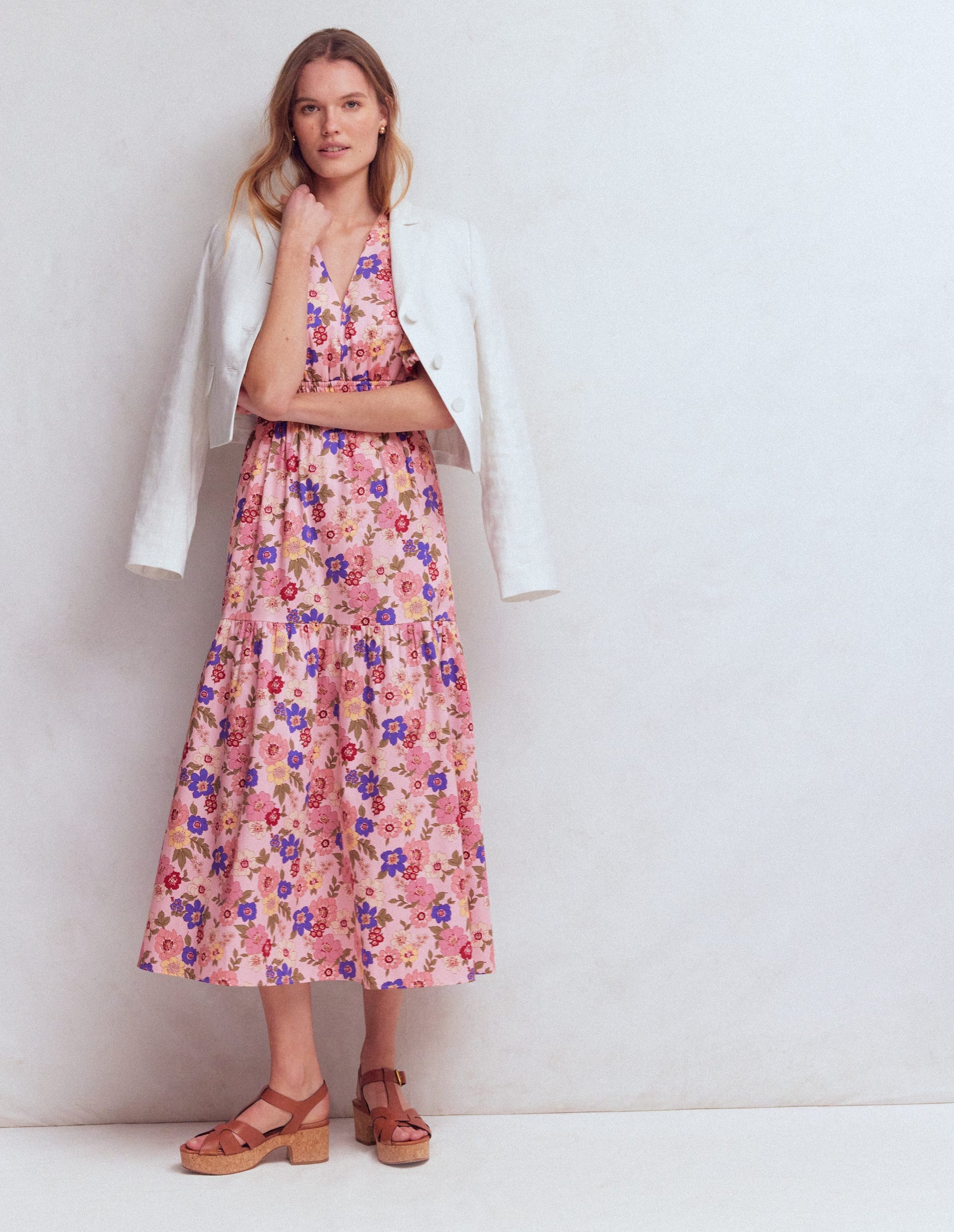 Irene Puff Sleeve Cotton Dress-Pink, Blossomy Garden-5