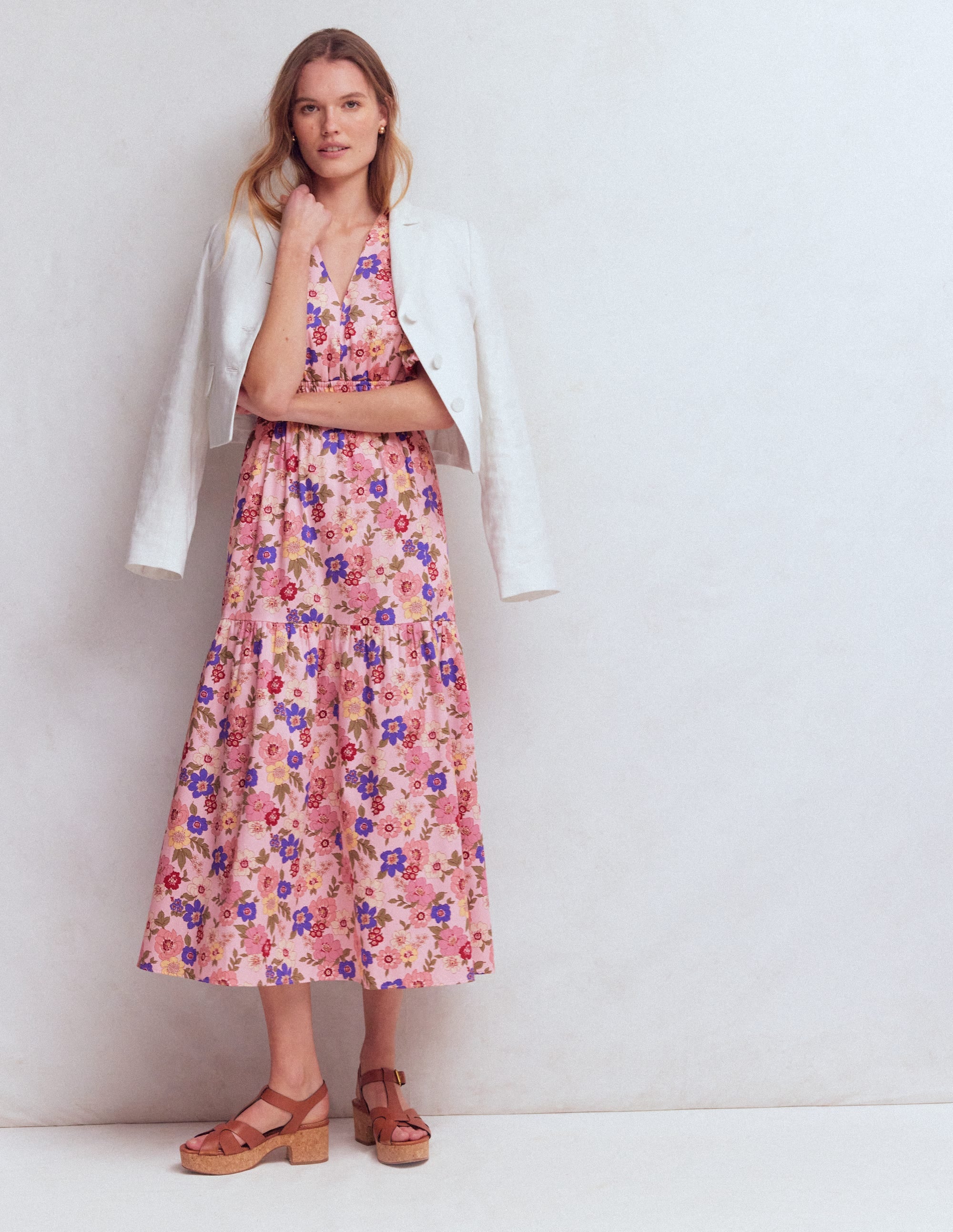 Irene Puff Sleeve Cotton Dress-Pink, Blossomy Garden - Image 5
