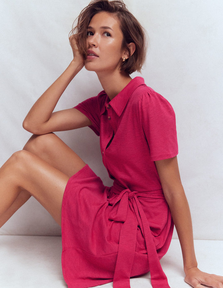 Patti Short Jersey Shirt Dress-Sweet Cherry