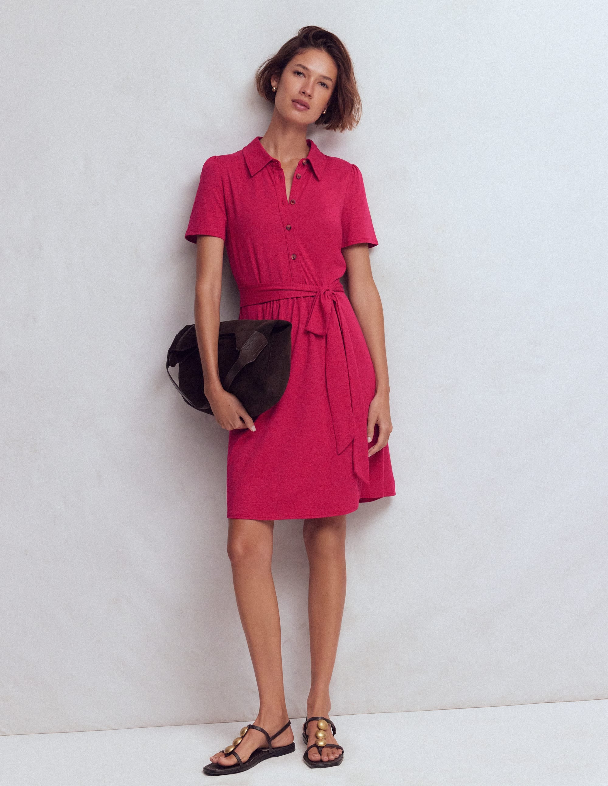Patti Short Jersey Shirt Dress-Sweet Cherry - Image 4