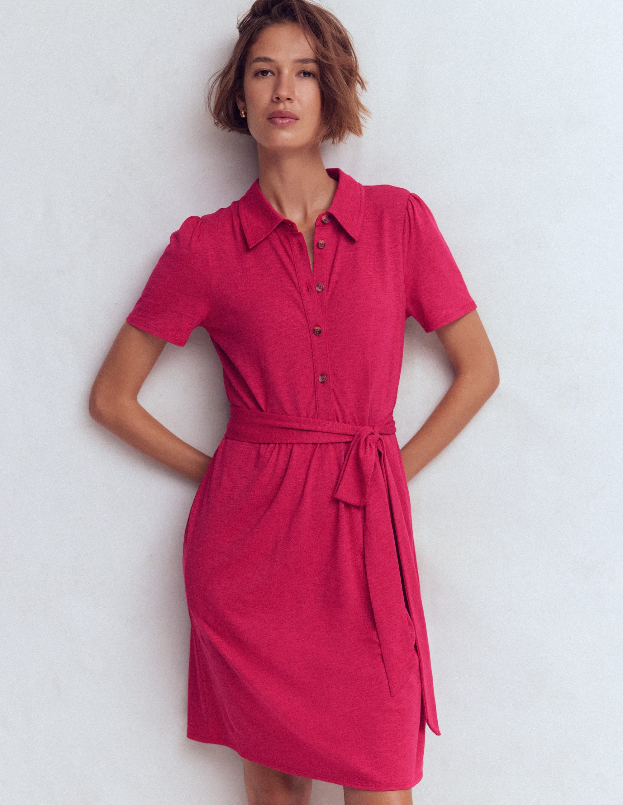 Patti Short Jersey Shirt Dress-Sweet Cherry - Image 5
