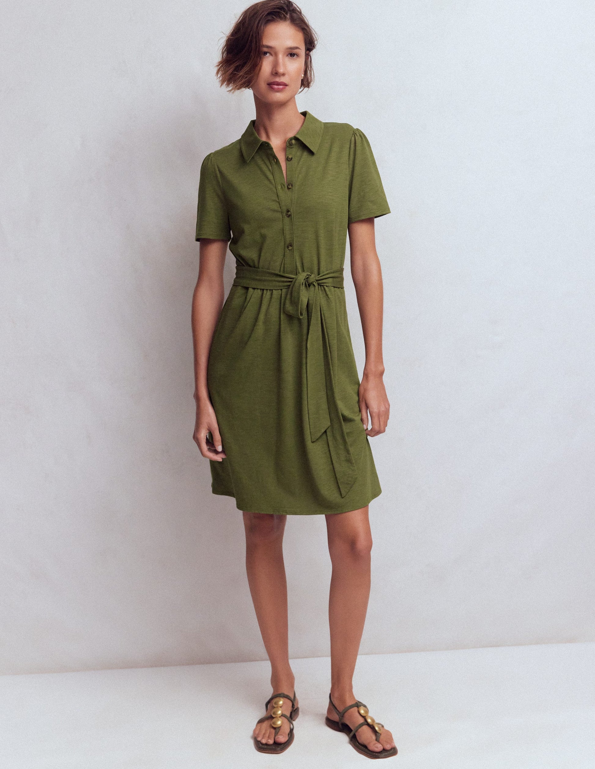 Patti Short Jersey Shirt Dress-Woodland Green-1