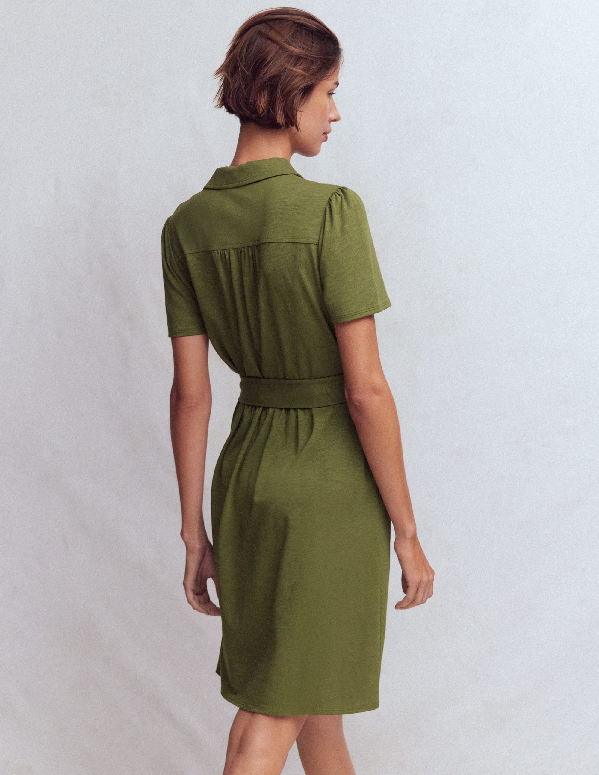 Patti Short Jersey Shirt Dress-Woodland Green - Image 3