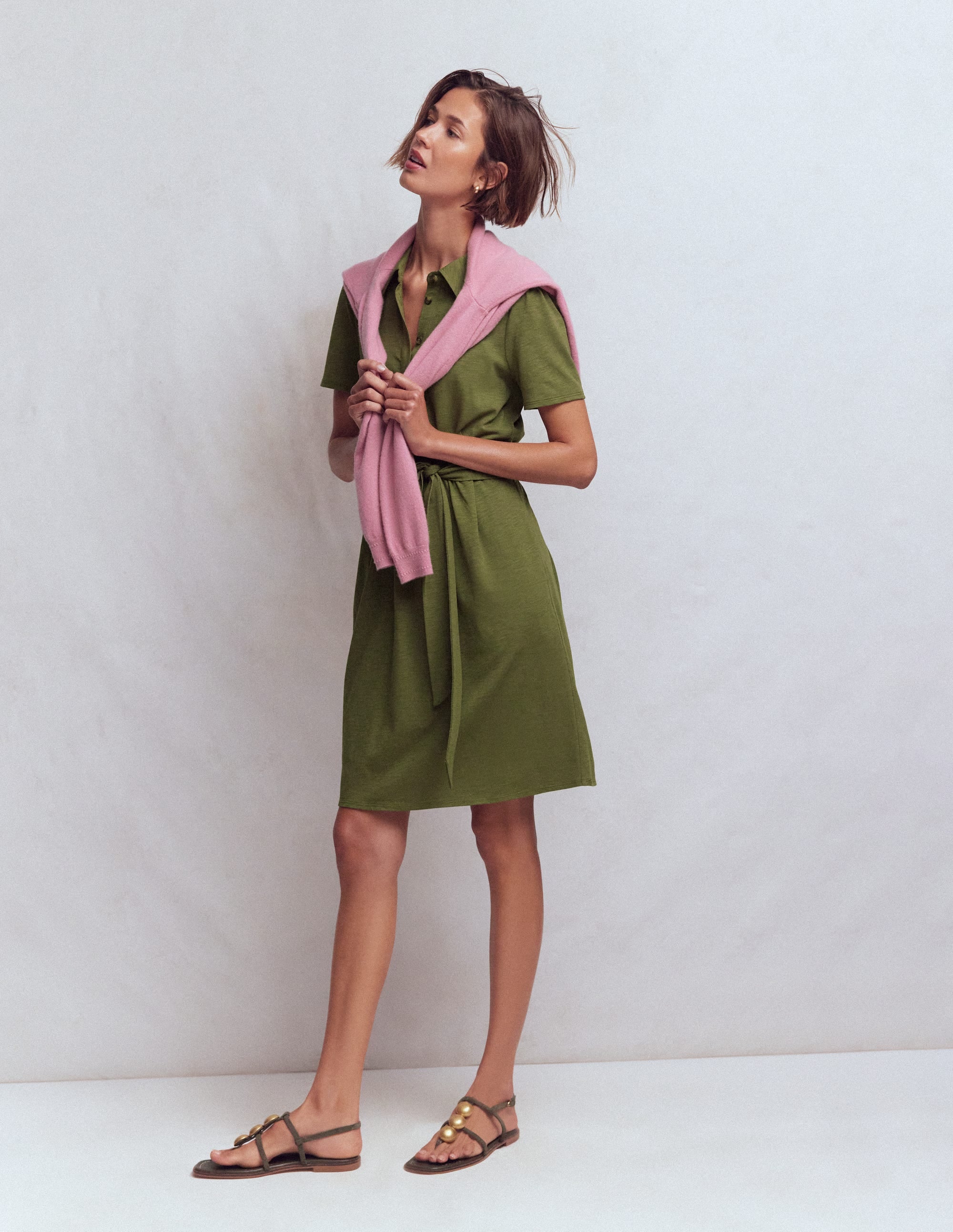 Patti Short Jersey Shirt Dress-Woodland Green - Image 4