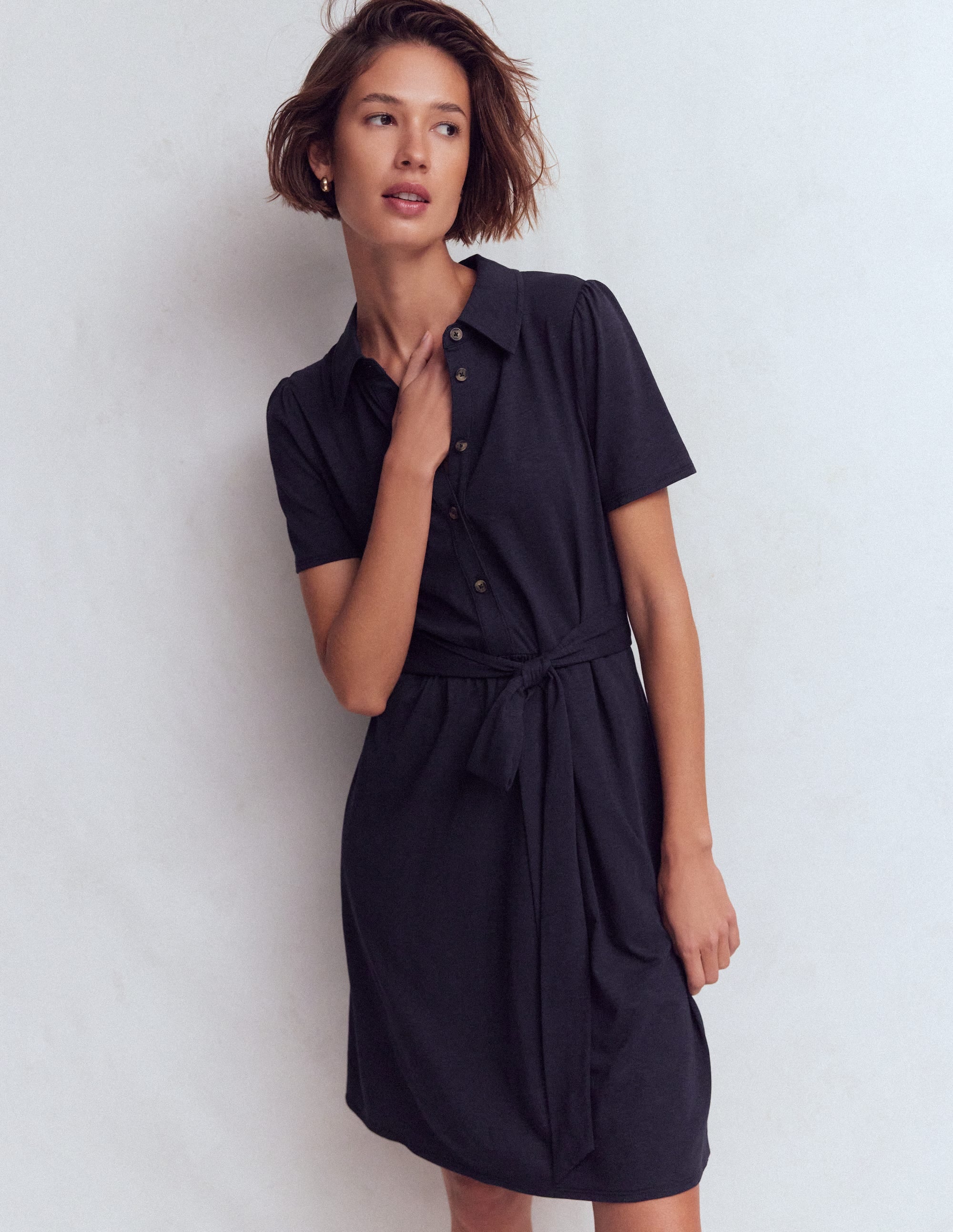 Patti Short Jersey Shirt Dress-Navy - Image 1