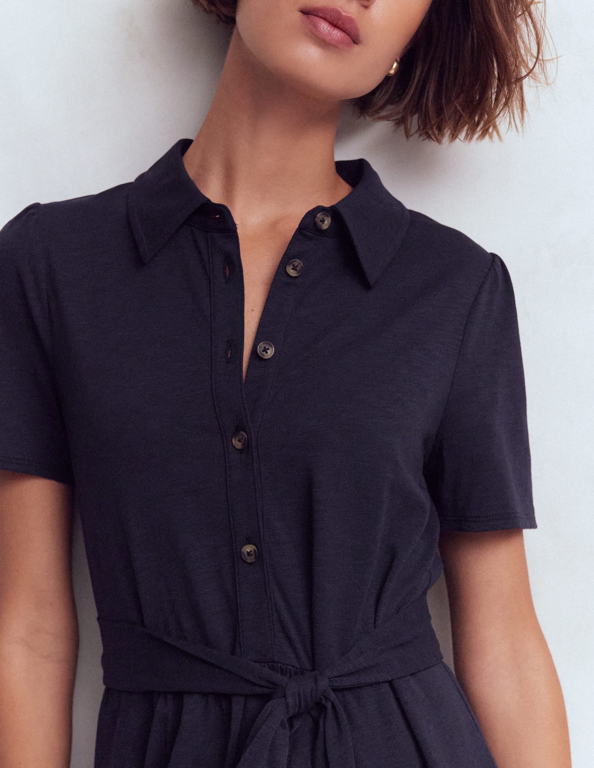 Patti Short Jersey Shirt Dress-Navy - Image 2
