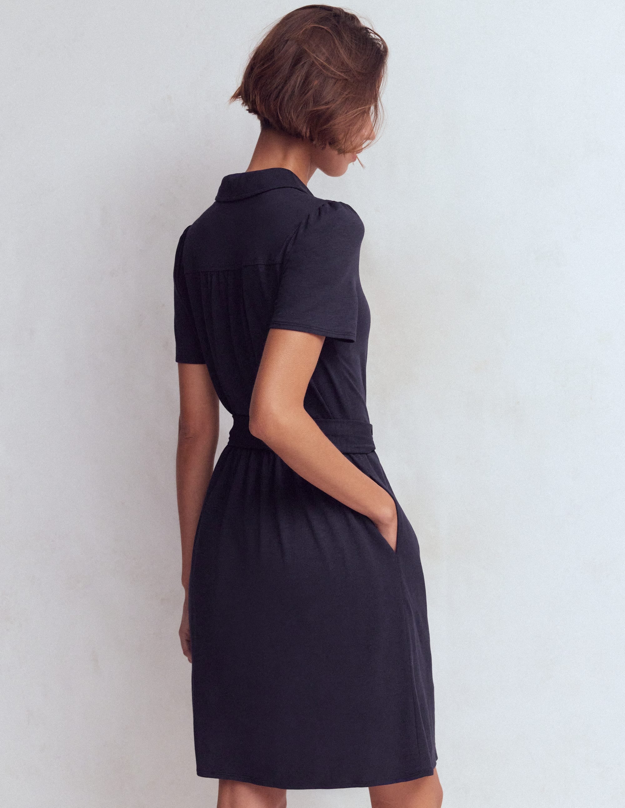 Patti Short Jersey Shirt Dress-Navy - Image 3