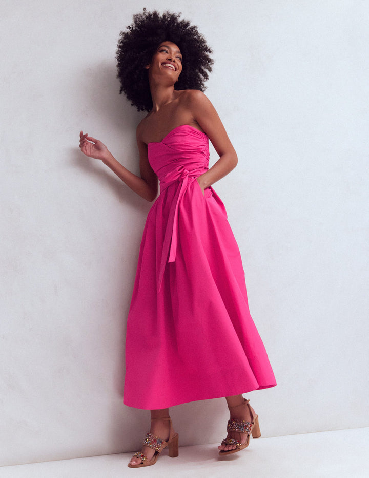 Strapless Taffeta Dress-Bright Pink