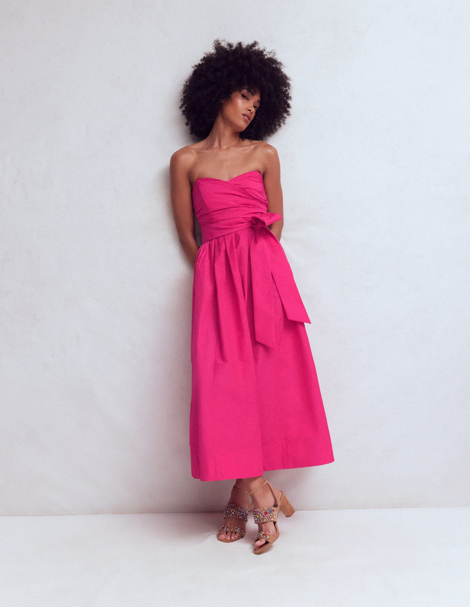 Strapless Taffeta Dress-Bright Pink - Image 4