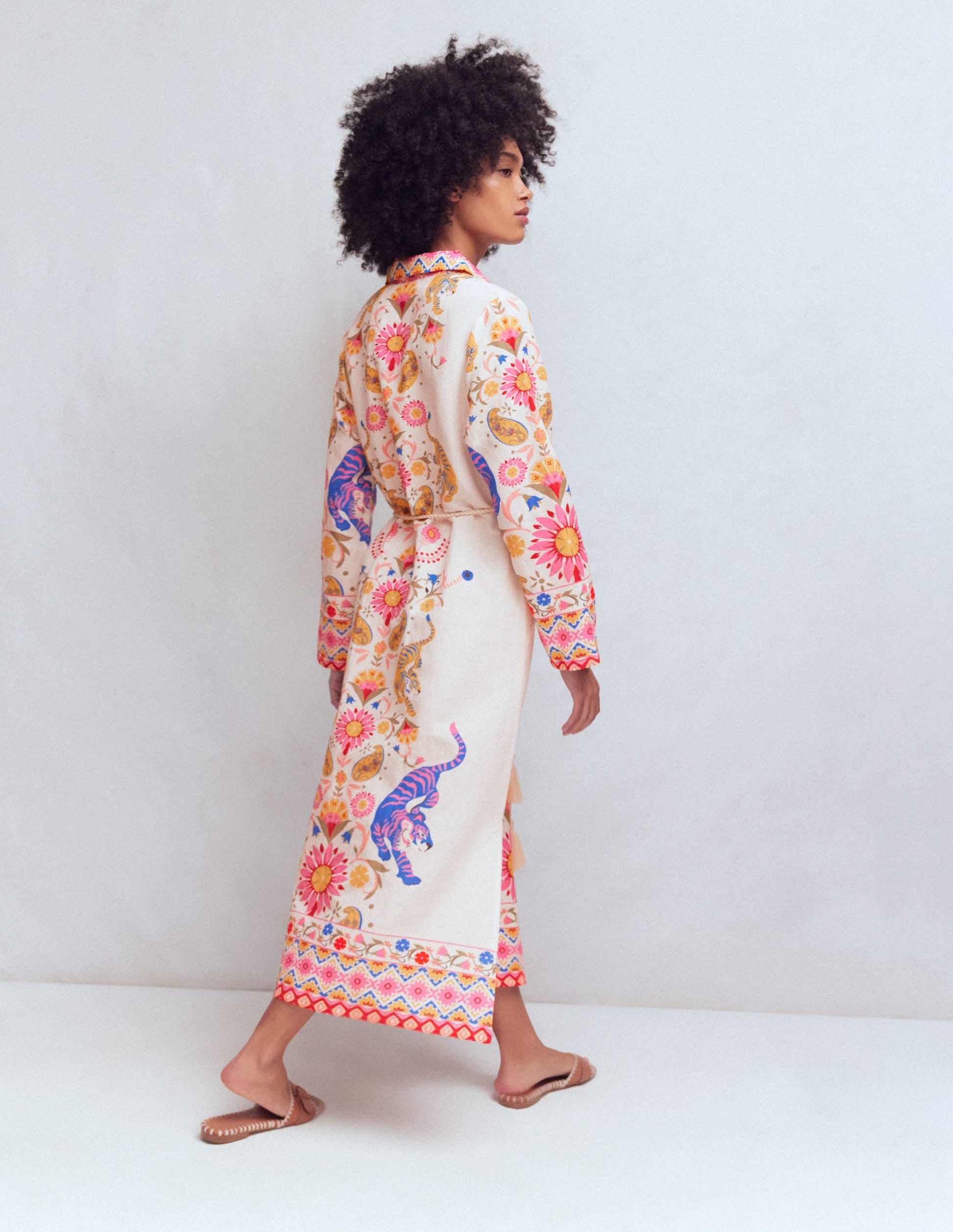 Notch Collar Linen Blend Tunic-Multi Tiger Tapestry-3