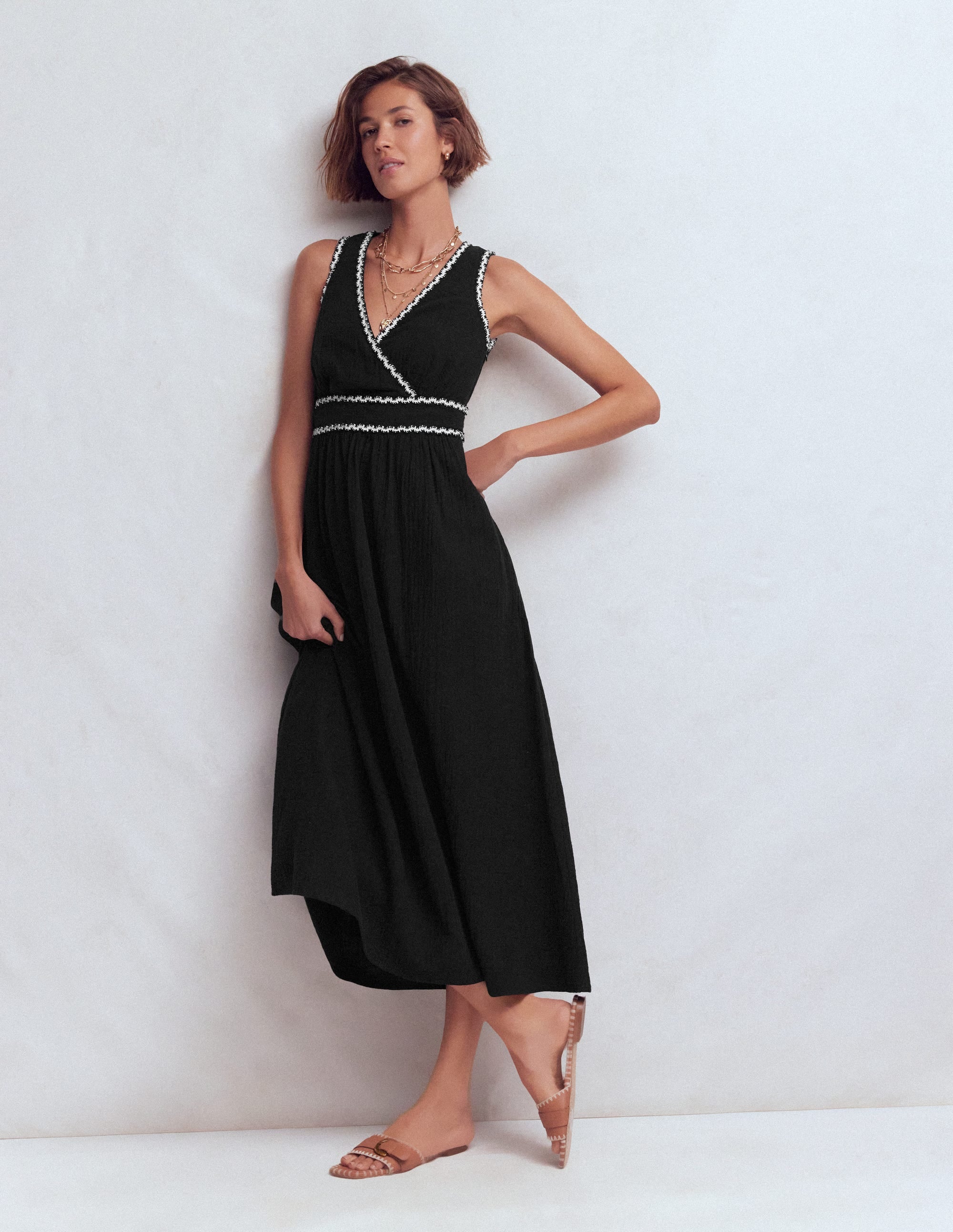 Lorna Trim Double Cloth Dress-Black Ivory - Image 1