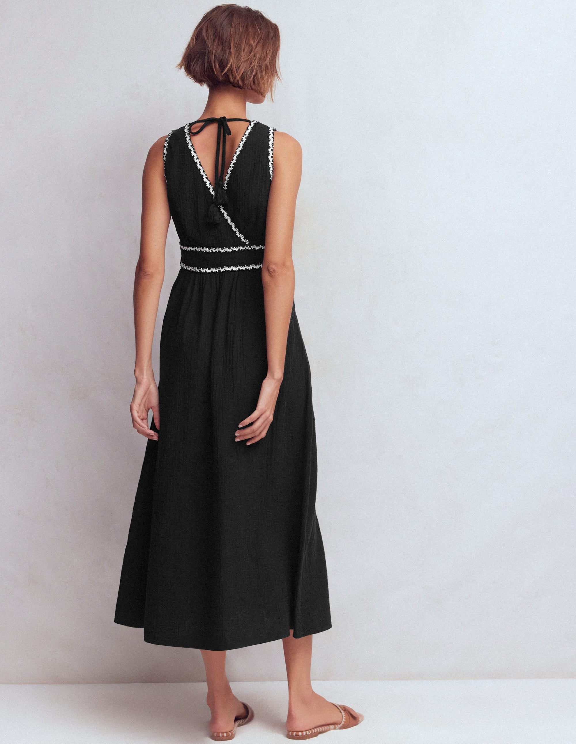 Lorna Trim Double Cloth Dress-Black Ivory - Image 3