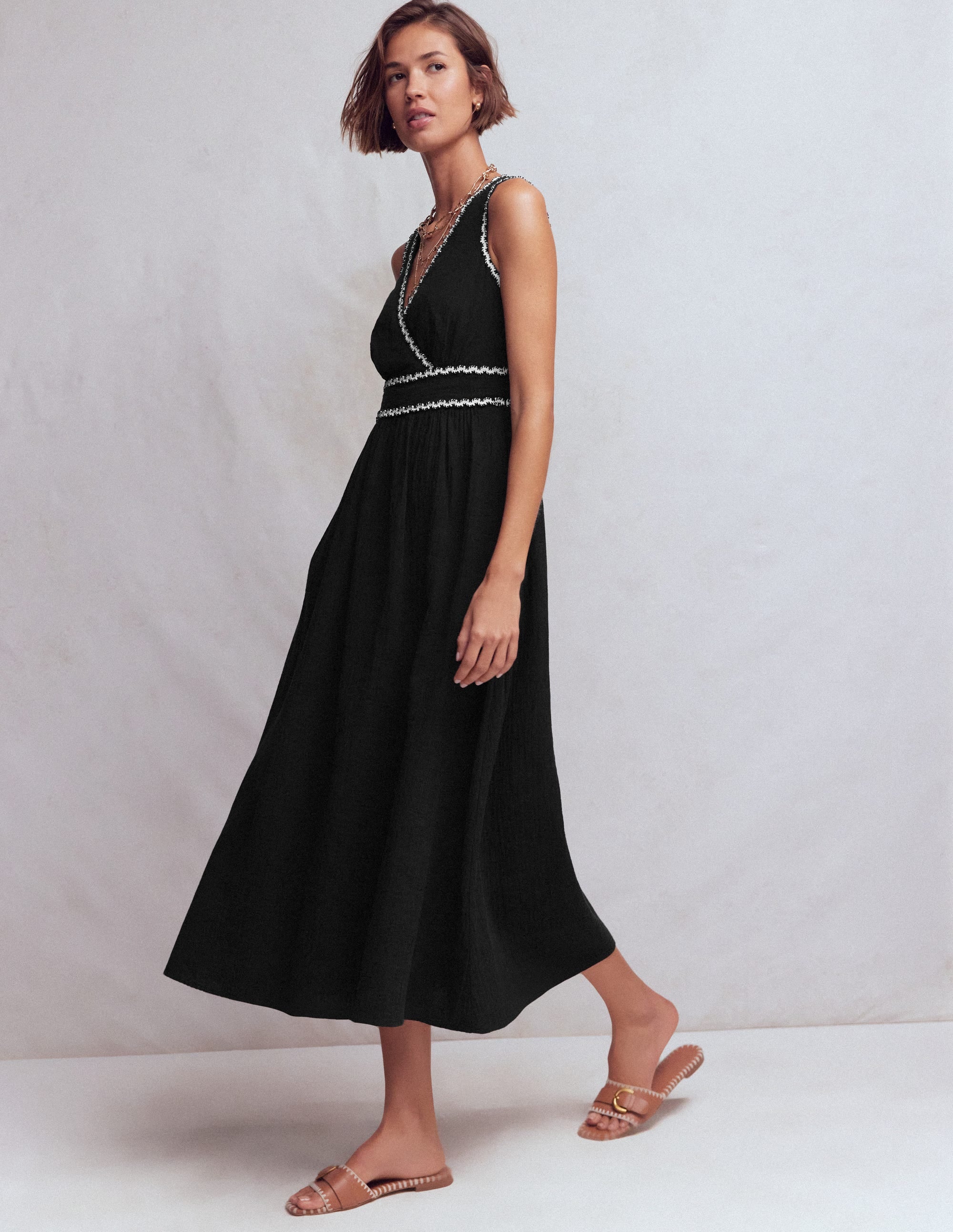 Lorna Trim Double Cloth Dress-Black Ivory - Image 4