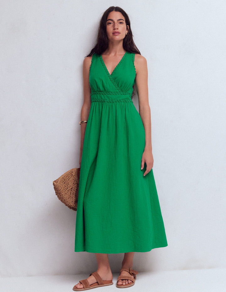 Lorna Trim Double Cloth Dress-Rich Emerald