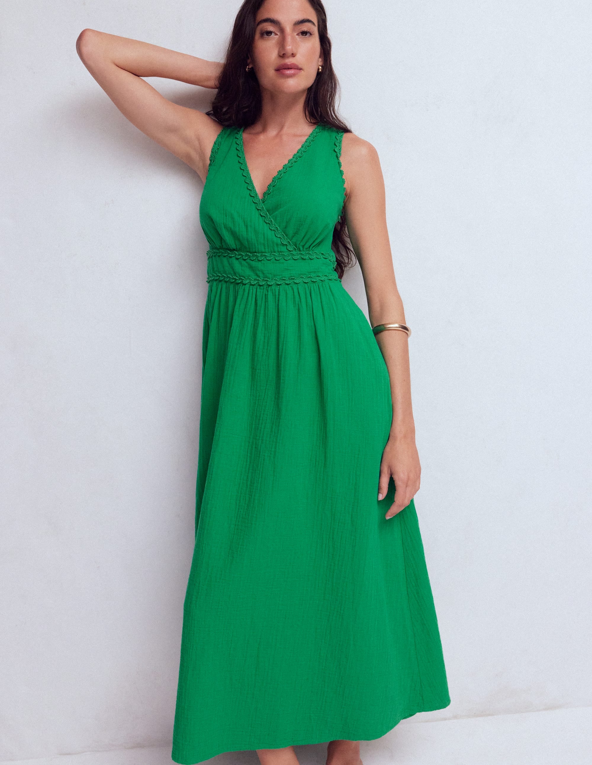 Lorna Trim Double Cloth Dress-Rich Emerald - Image 5