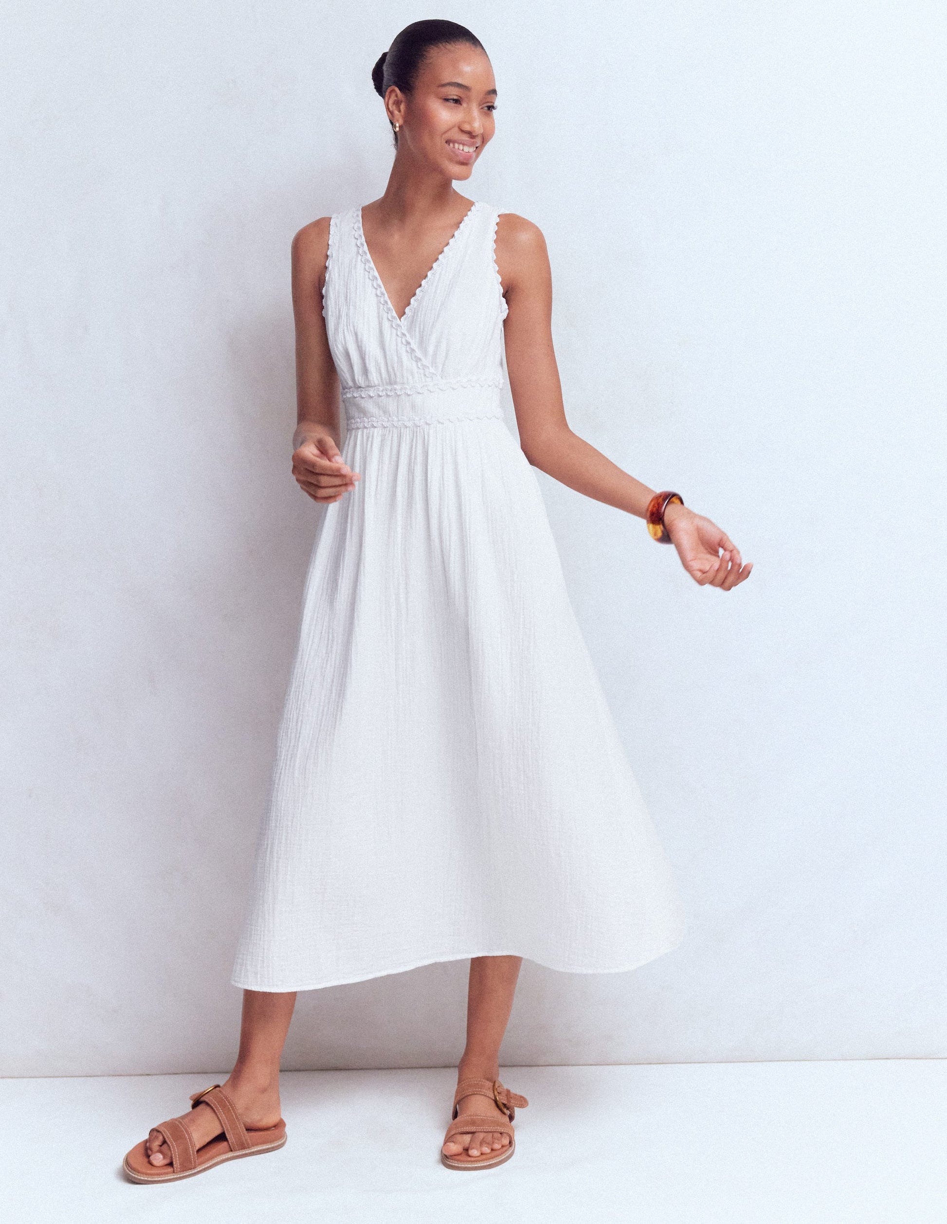 Lorna Trim Double Cloth Dress-White-2