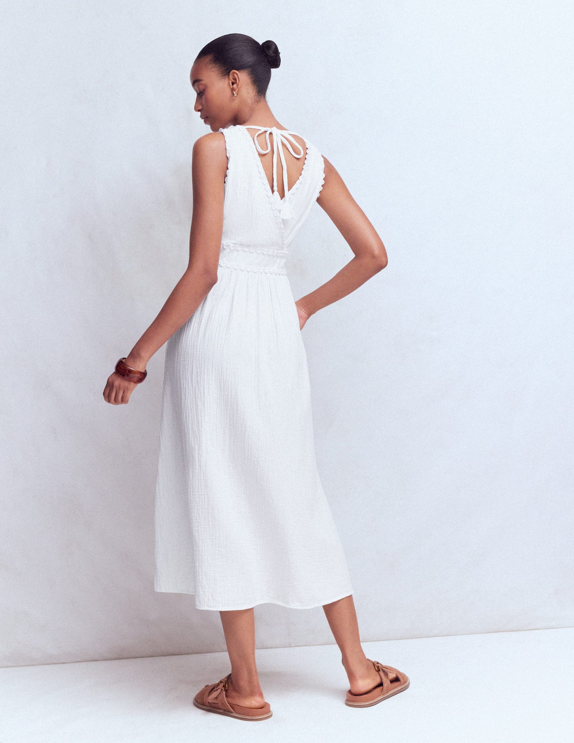 Lorna Trim Double Cloth Dress-White-4