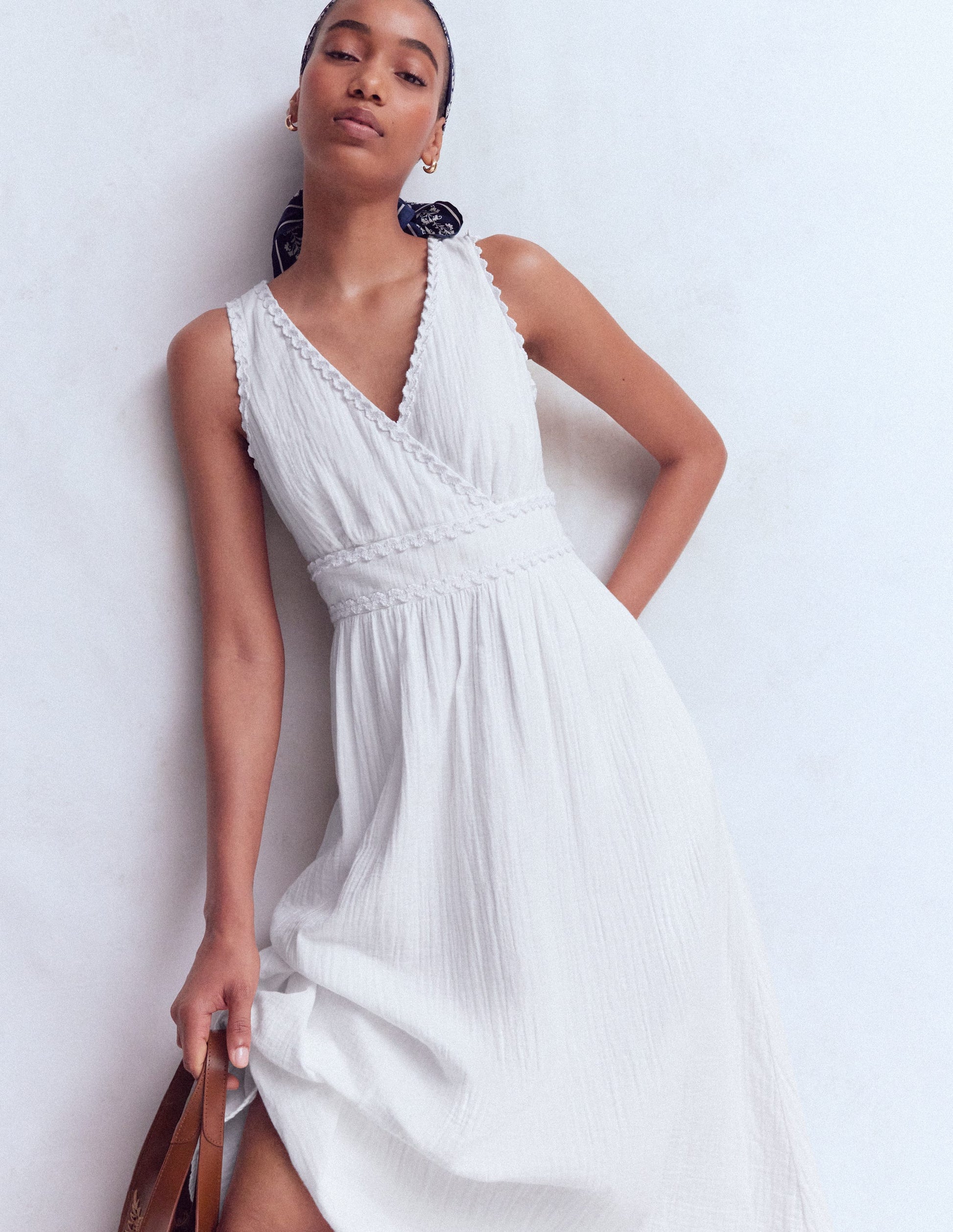 Lorna Trim Double Cloth Dress-White-5