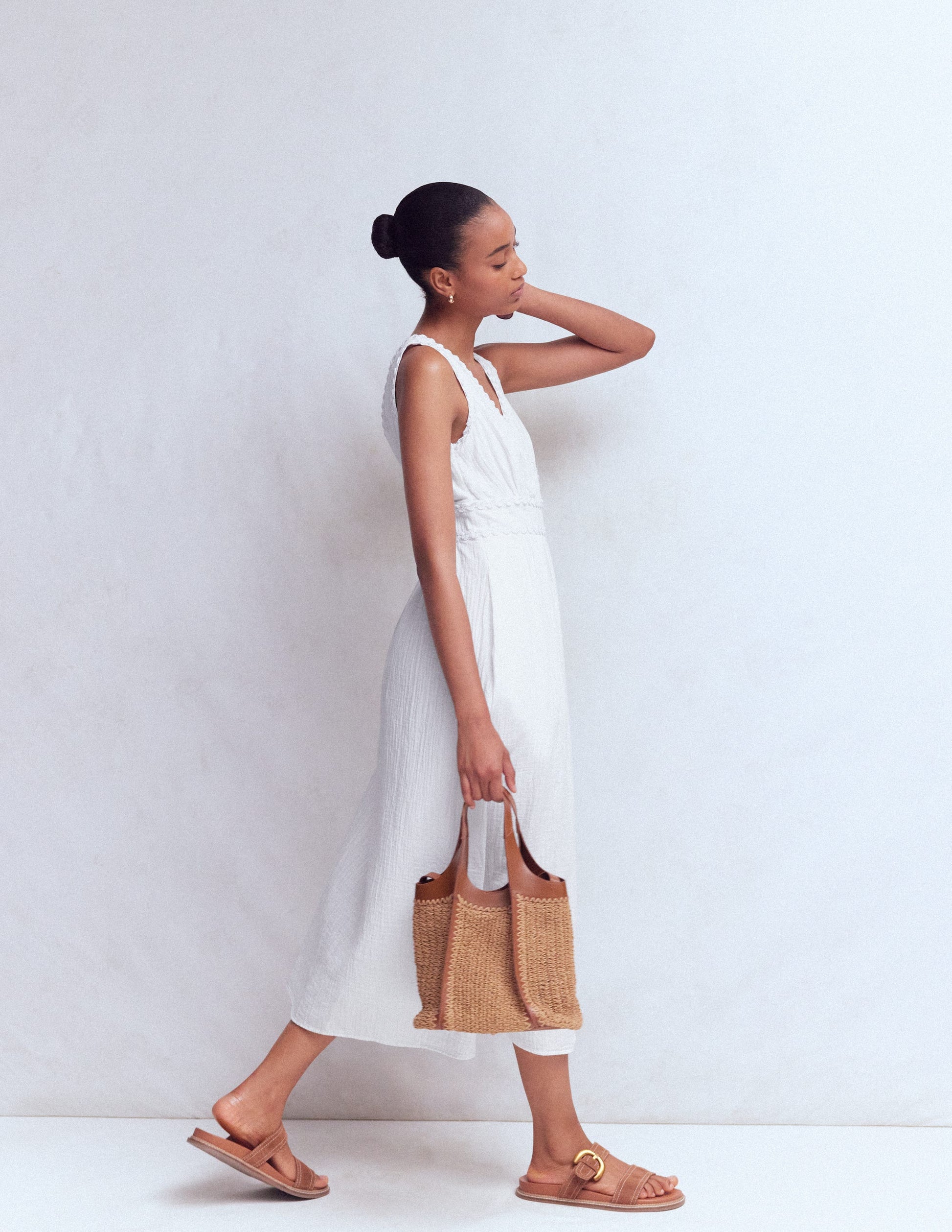 Lorna Trim Double Cloth Dress-White-6