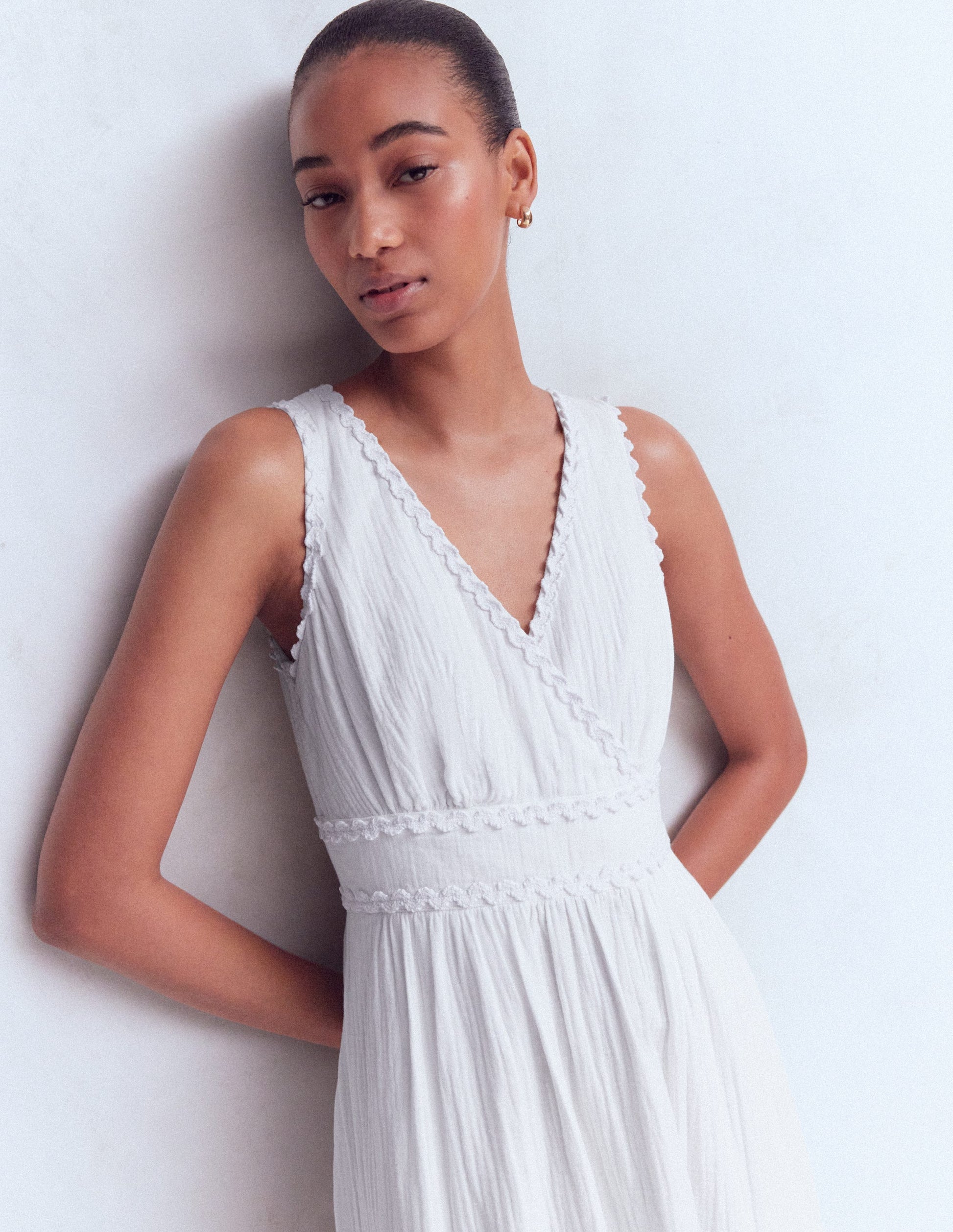 Lorna Trim Double Cloth Dress-White-7