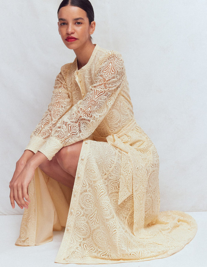 Blouson Sleeve Lace Dress-Ivory Lace