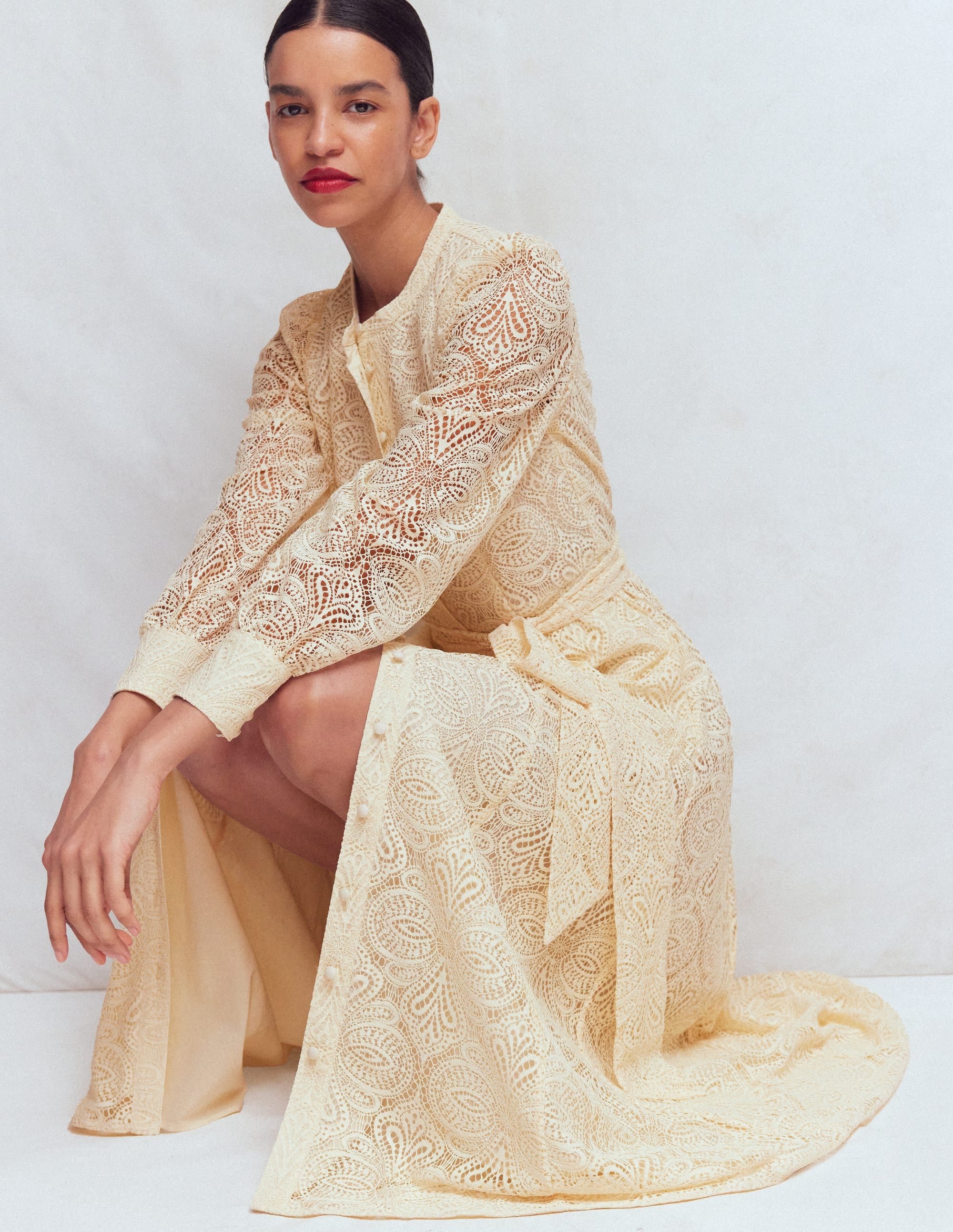Blouson Sleeve Lace Dress-Ivory Lace - Image 1
