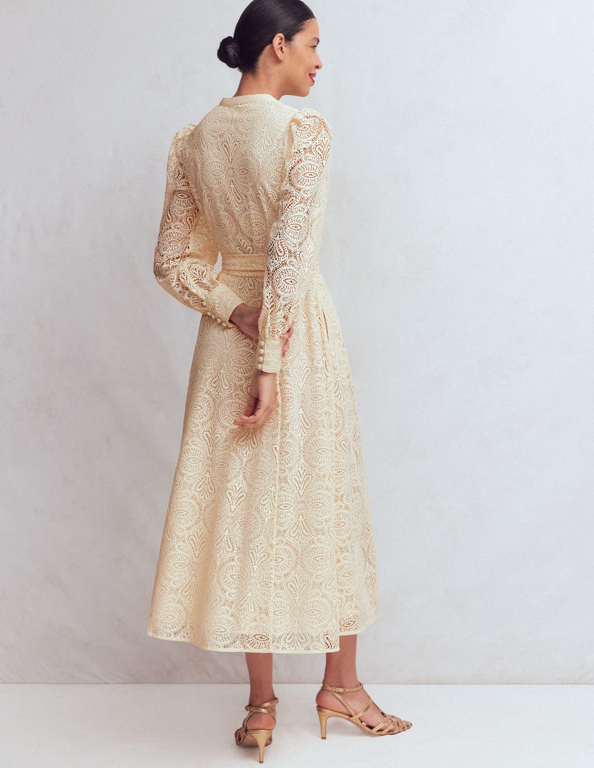 Blouson Sleeve Lace Dress-Ivory Lace - Image 3