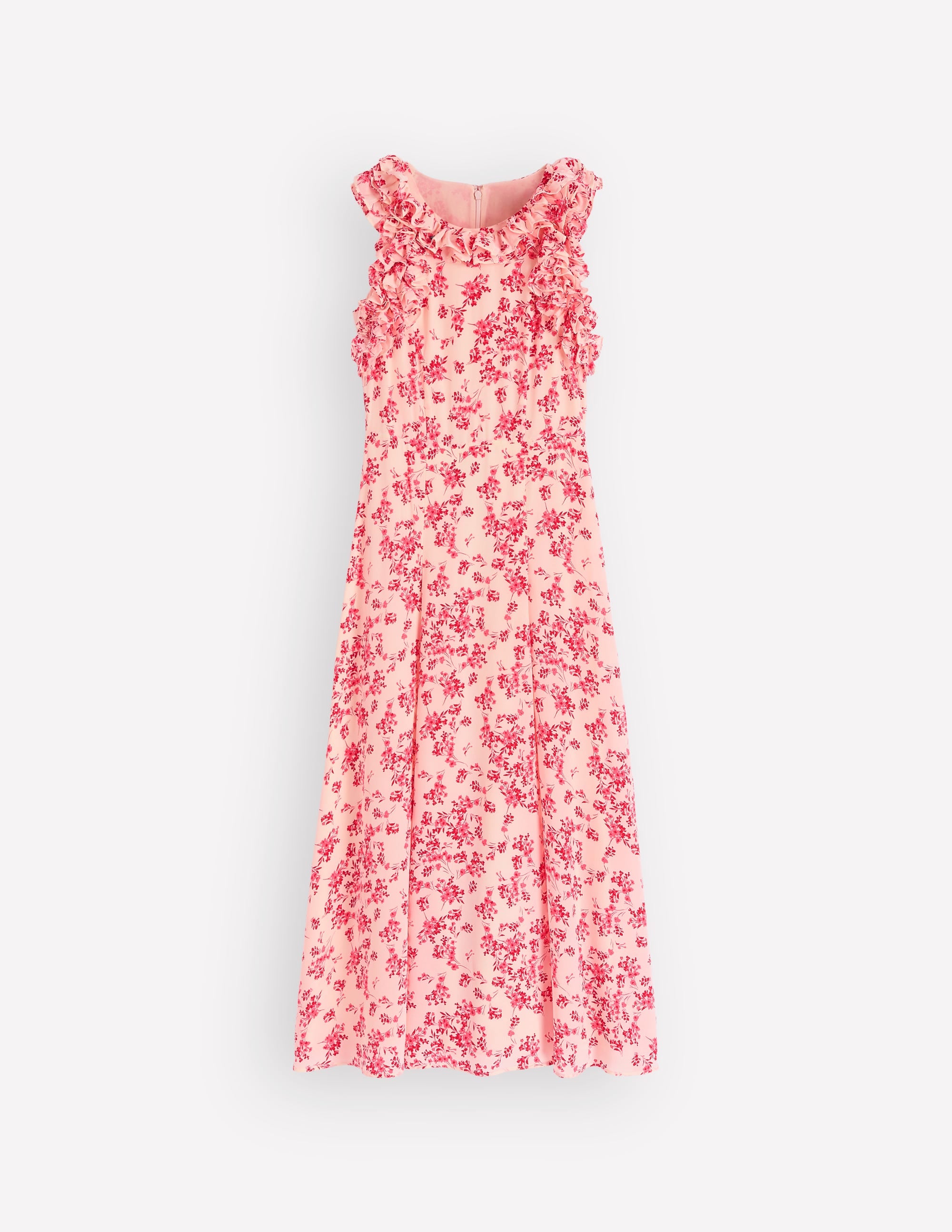 Ruffle Silk Midi Dress-Pink Bloom Scatter Mono - Image 8