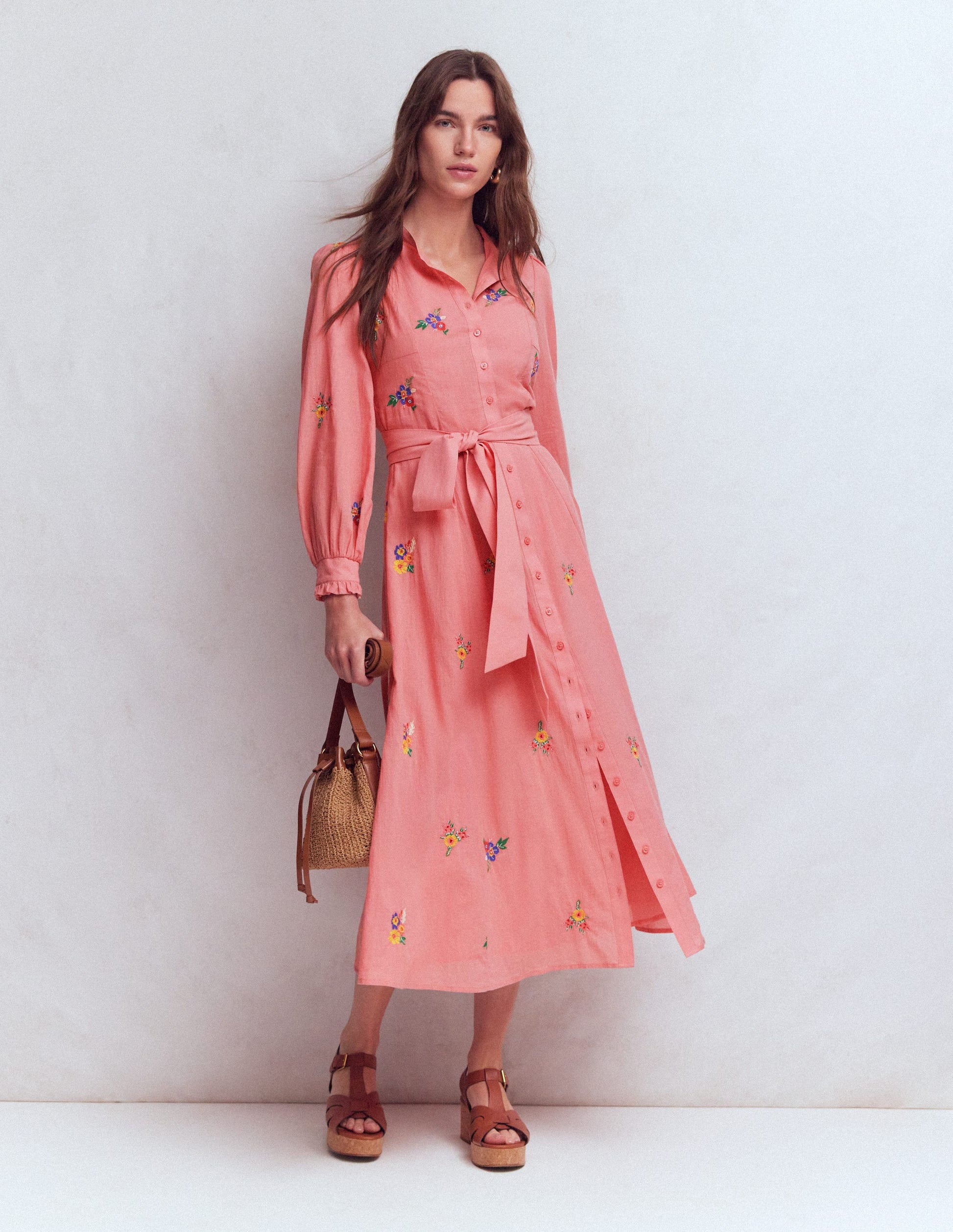 Embroidered Shirt Dress-Pink Embroidery-1