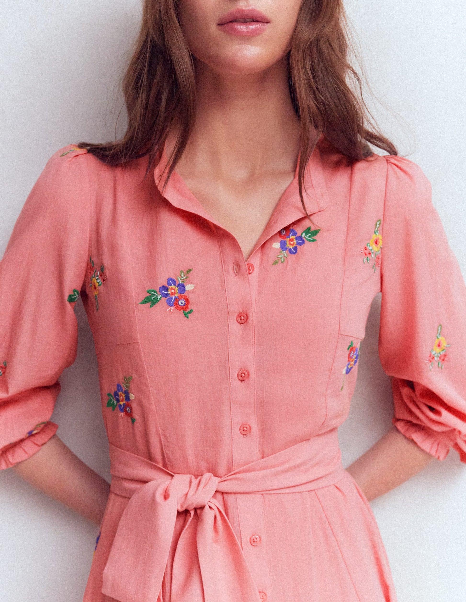 Embroidered Shirt Dress-Pink Embroidery-2